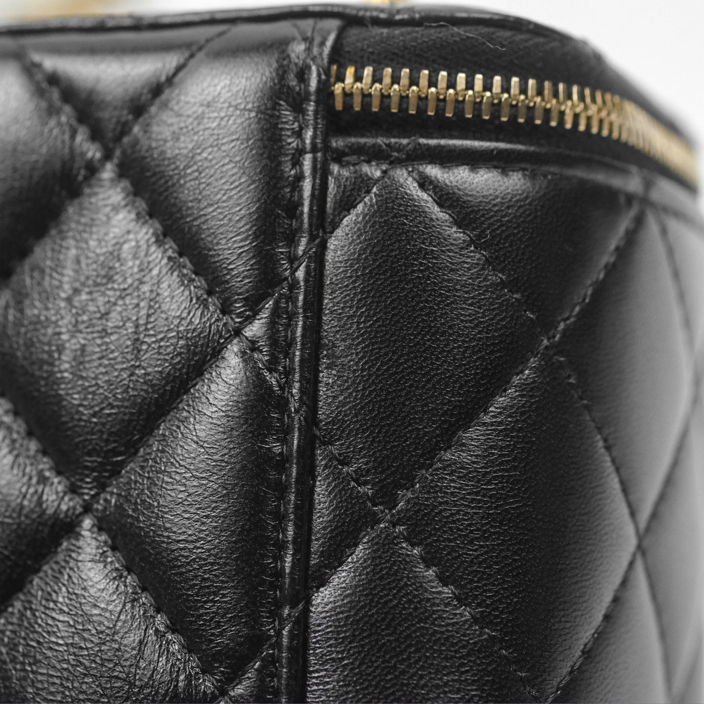 Chanel Vanity with Double Chain Black Shiny Crumpled Calfskin Gold Hardware 23S