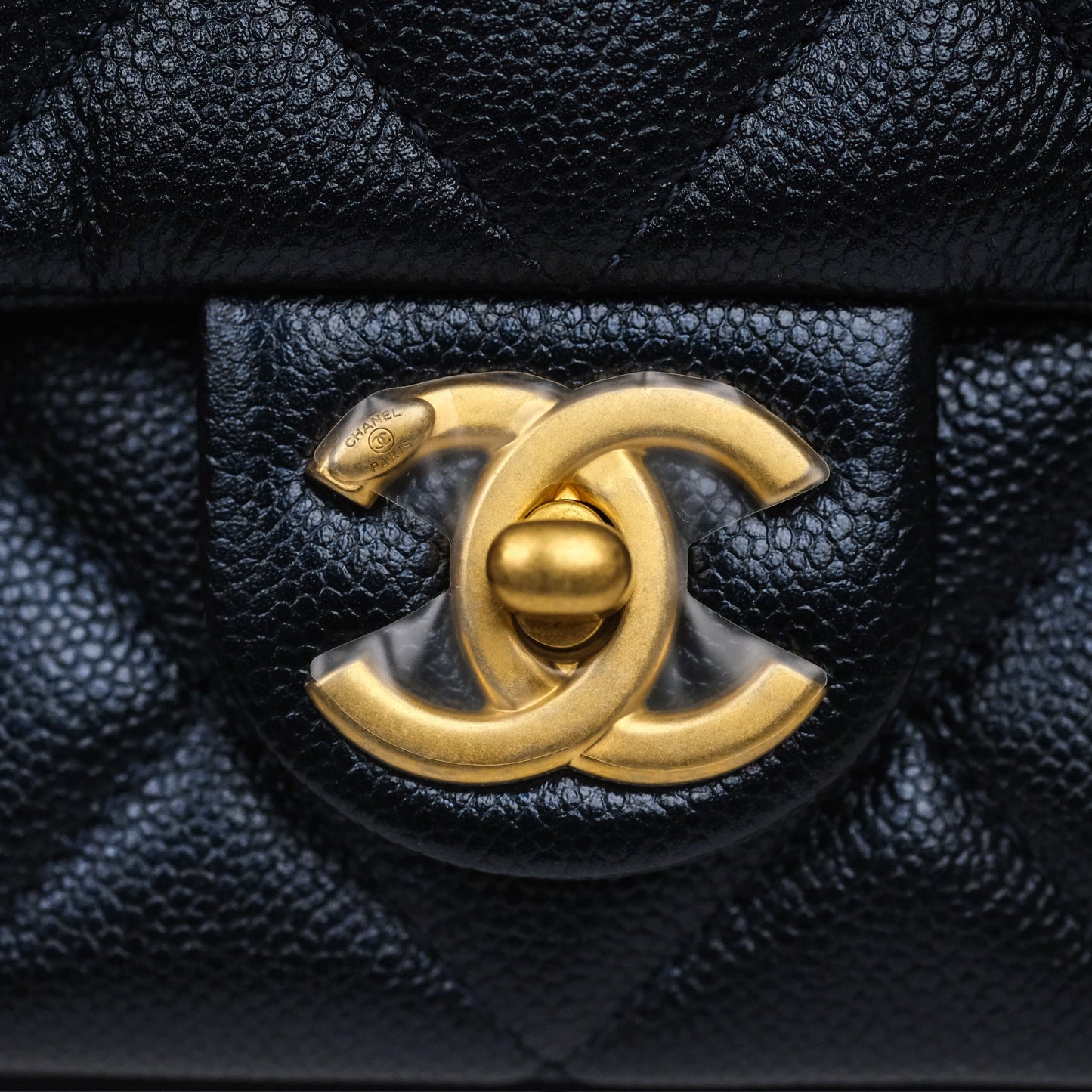 Chanel My Perfect Mini Flap Quilted Iridescent Navy Caviar Aged Gold Hardware