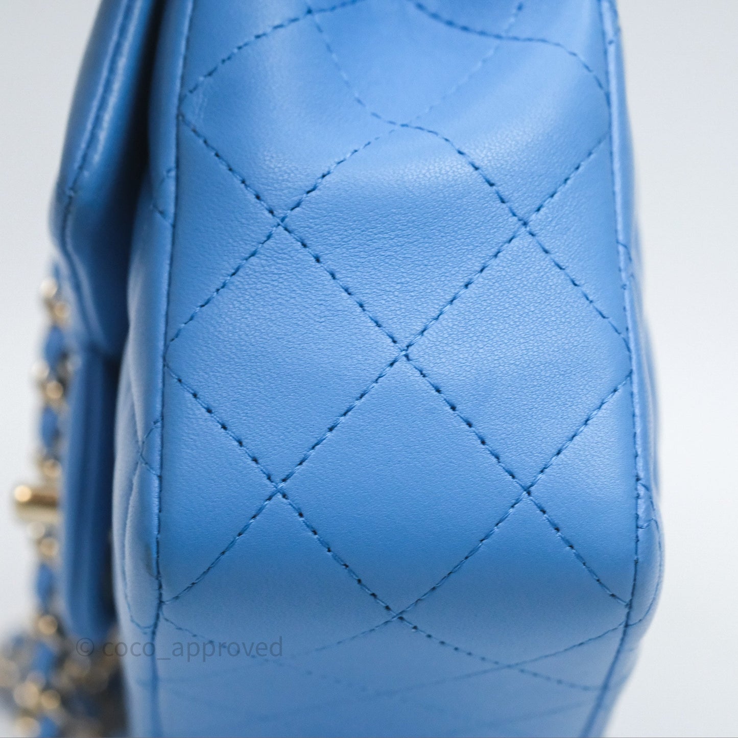 Chanel Top Handle Mini Rectangular Flap Blue Lambskin Gold Hardware
