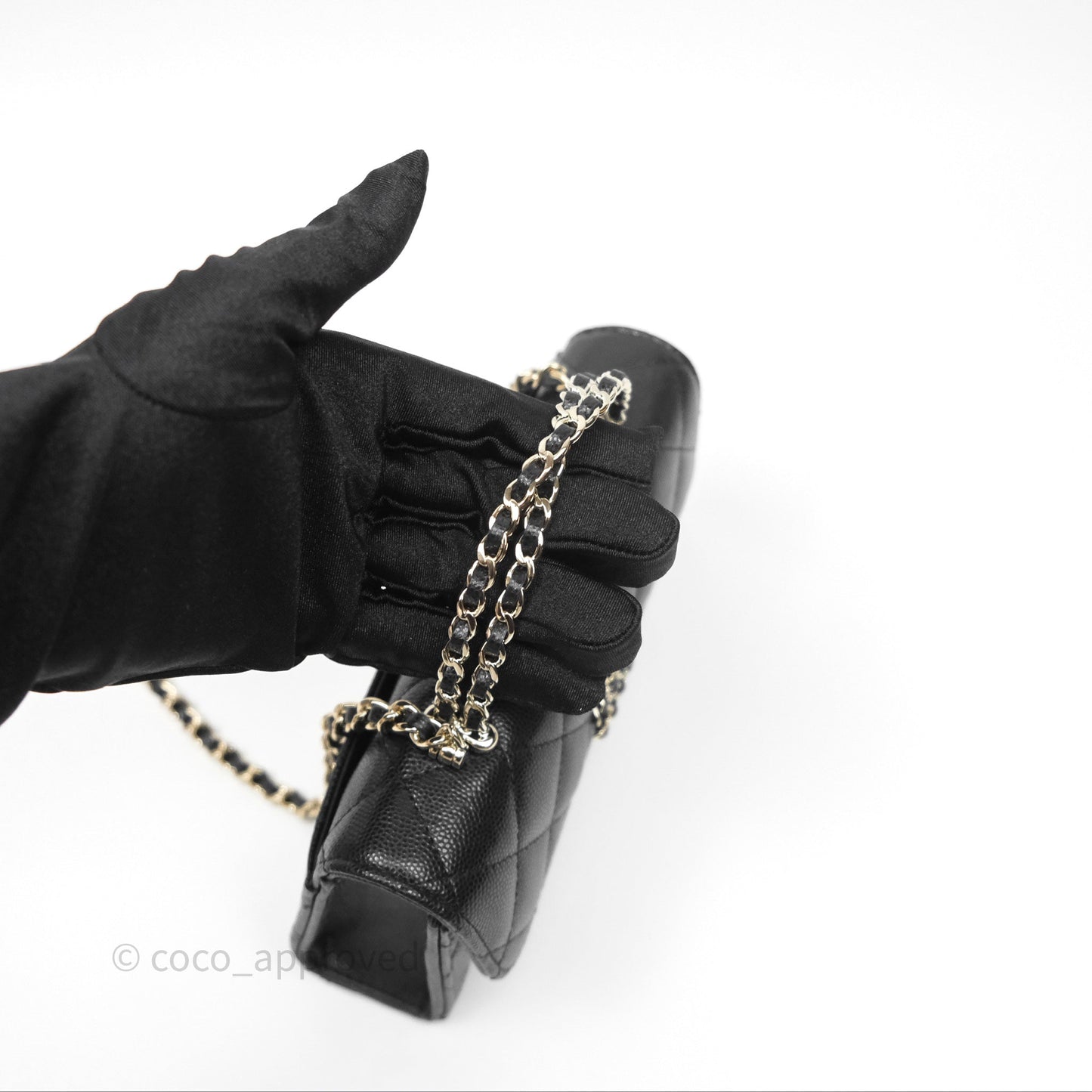Chanel Top Handle Clutch with Chain Black Caviar Light Gold Hardware