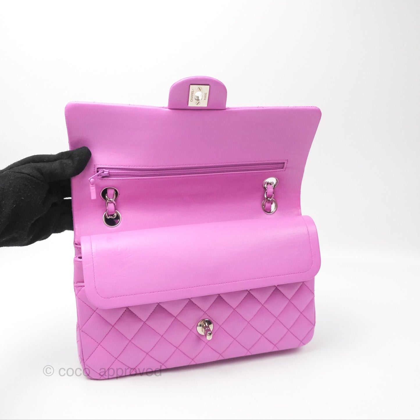 Chanel Medium Classic Flap Quilted Purple Lambskin Silver Hardware