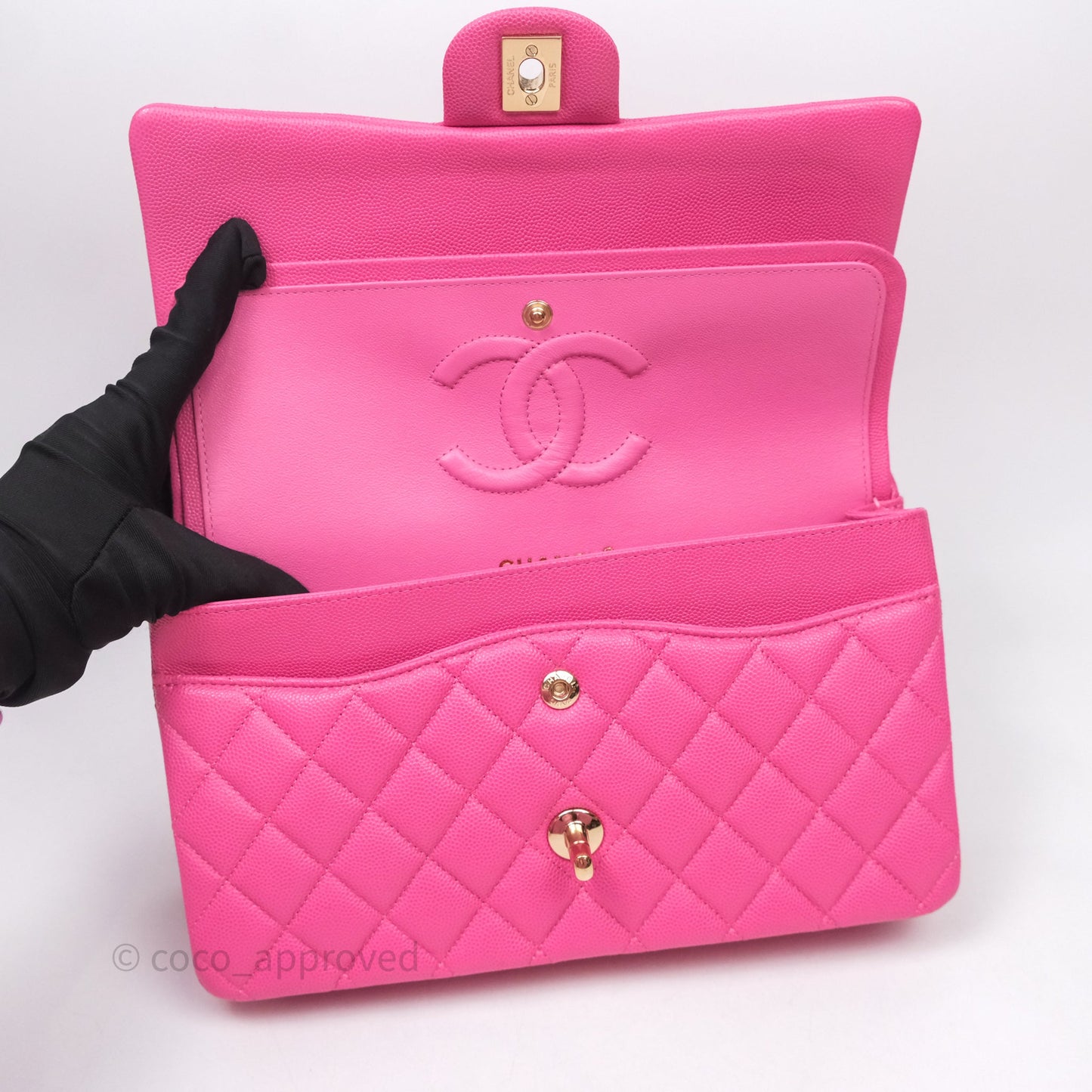 Chanel Classic M/L Medium Flap Quilted Hot Pink Caviar Gold Hardware