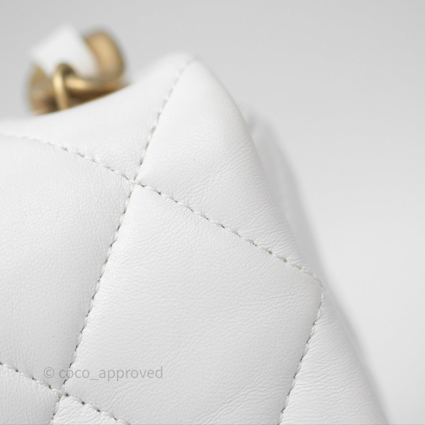 Chanel Small Flap Bag White Lambskin Aged Gold and Lacquered Metal 22S