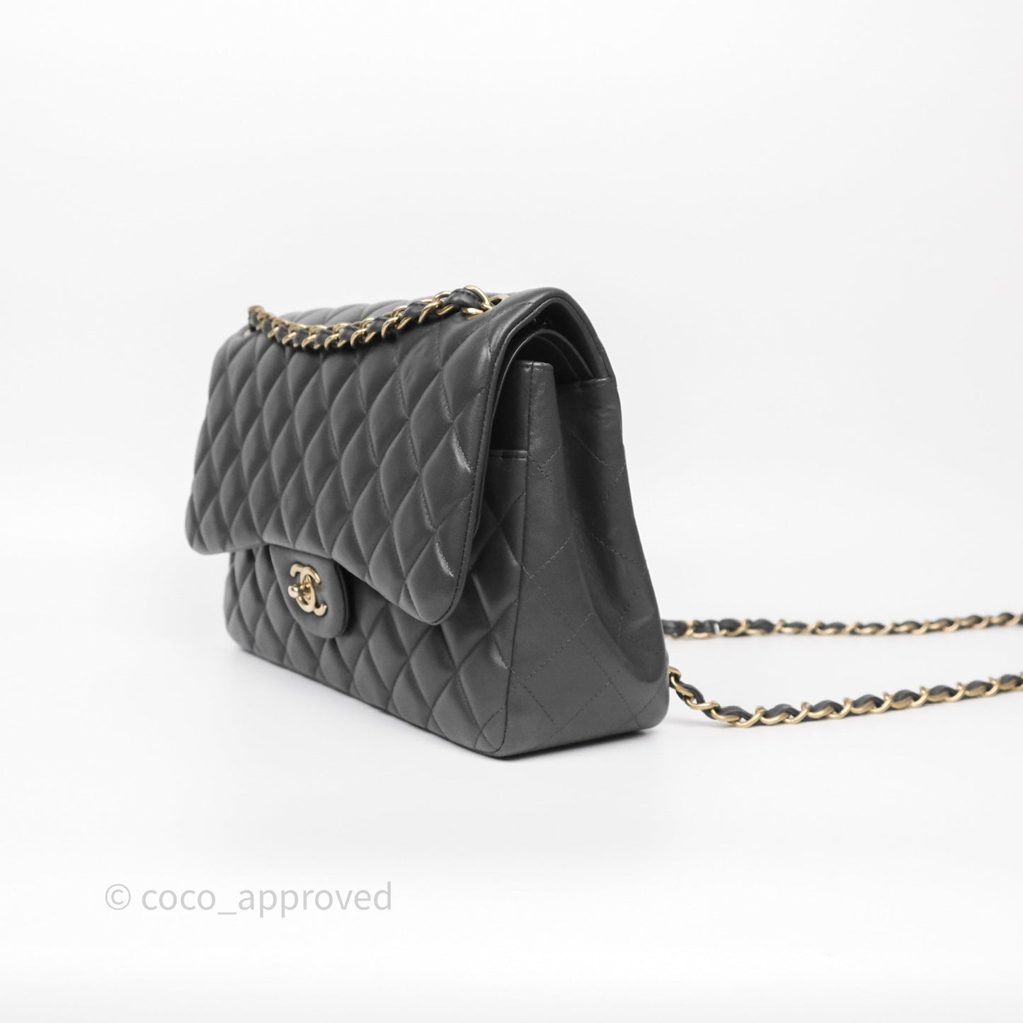 Chanel Jumbo Double Flap Dark Grey Lambskin Brushed Gold Hardware⁣⁣