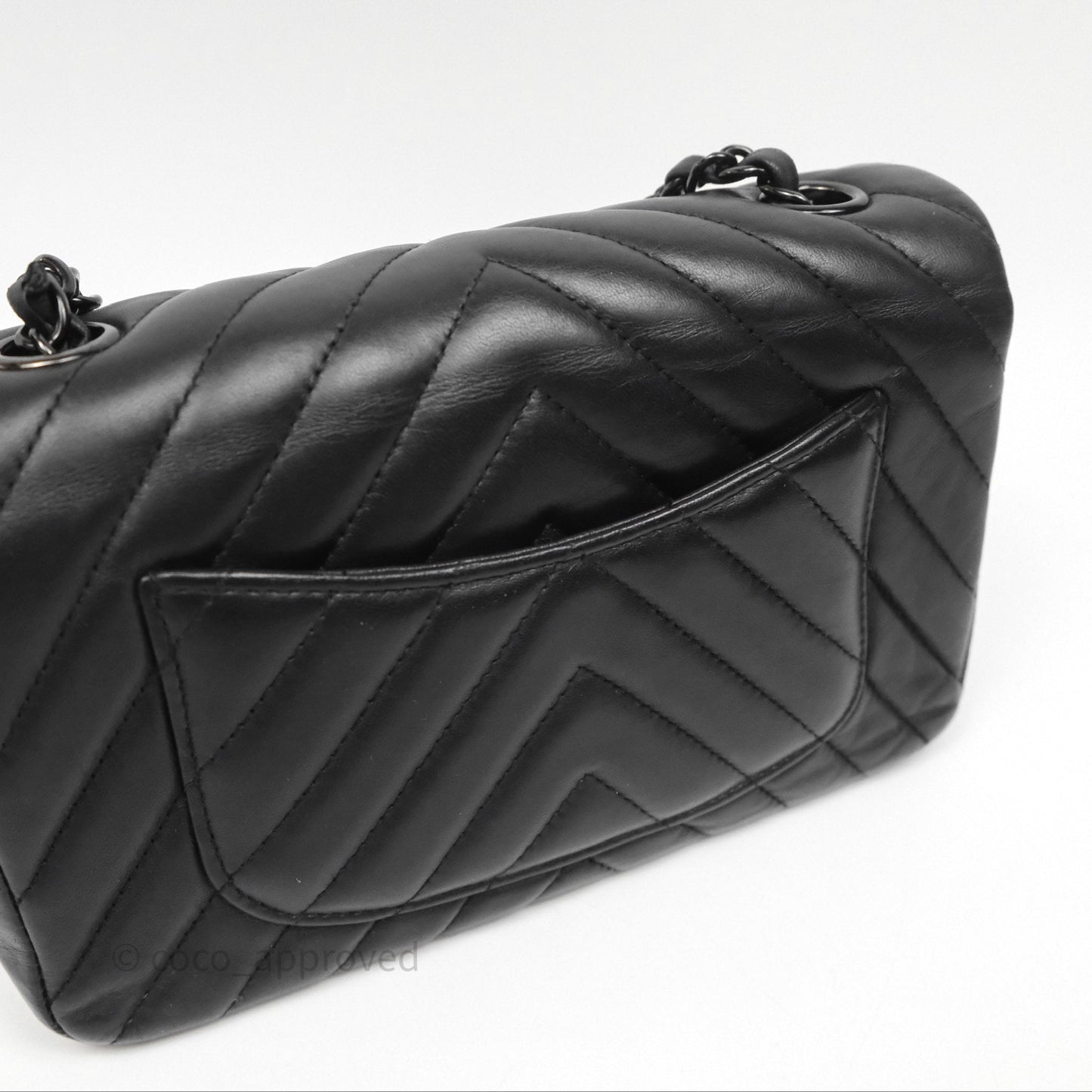 Chanel Quilted Mini Rectangular Chevron Black Lambskin So Black Hardware