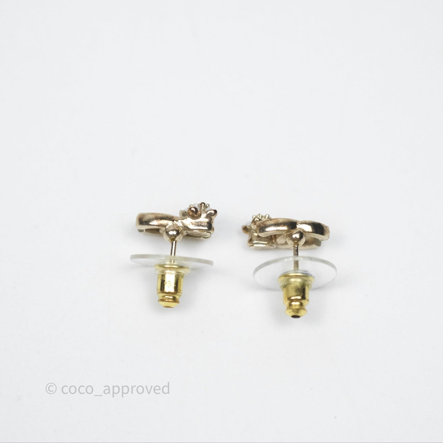 Chanel Mini CC Pearl Flower Earrings Gold Tone 23K