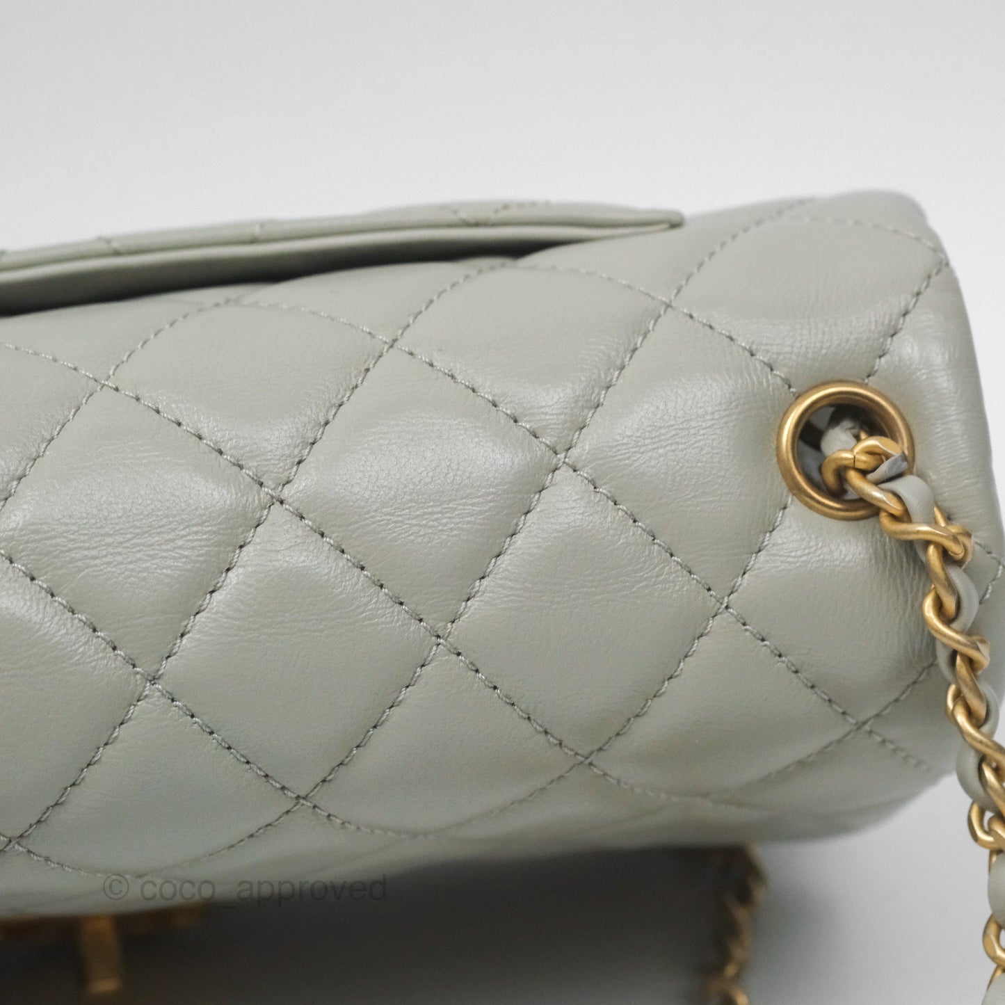 Chanel Mini Rectangular Pearl Crush Grey Lambskin Aged Gold Hardware