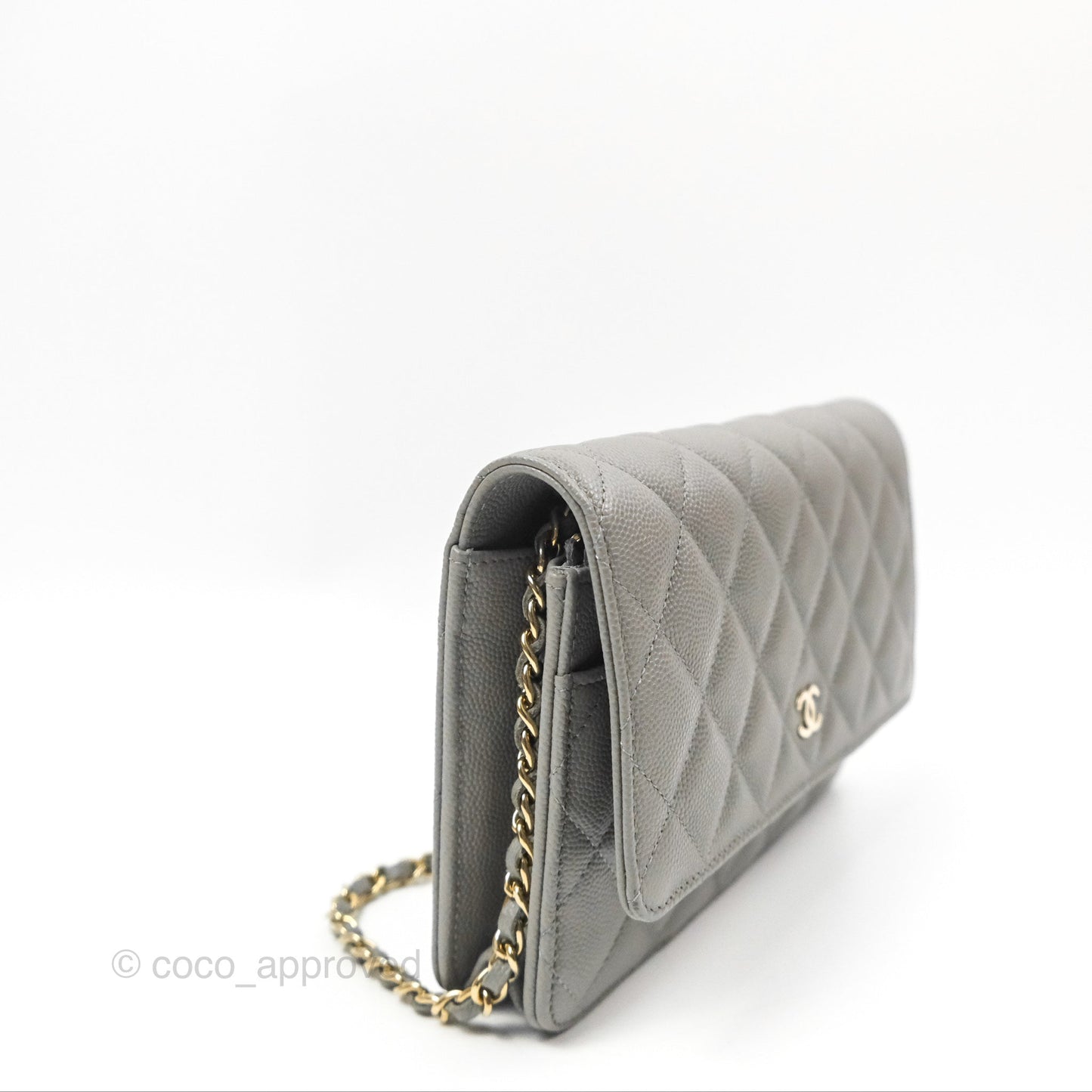 Chanel Quilted Classic Wallet On Chain WOC Grey Caviar Gold Hardware