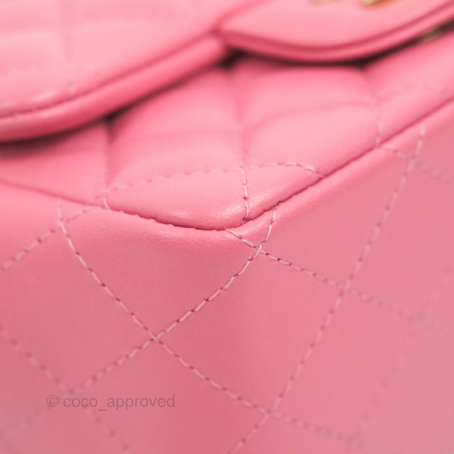 Chanel Mini Square Flap Pink Lambskin Gold Hardware