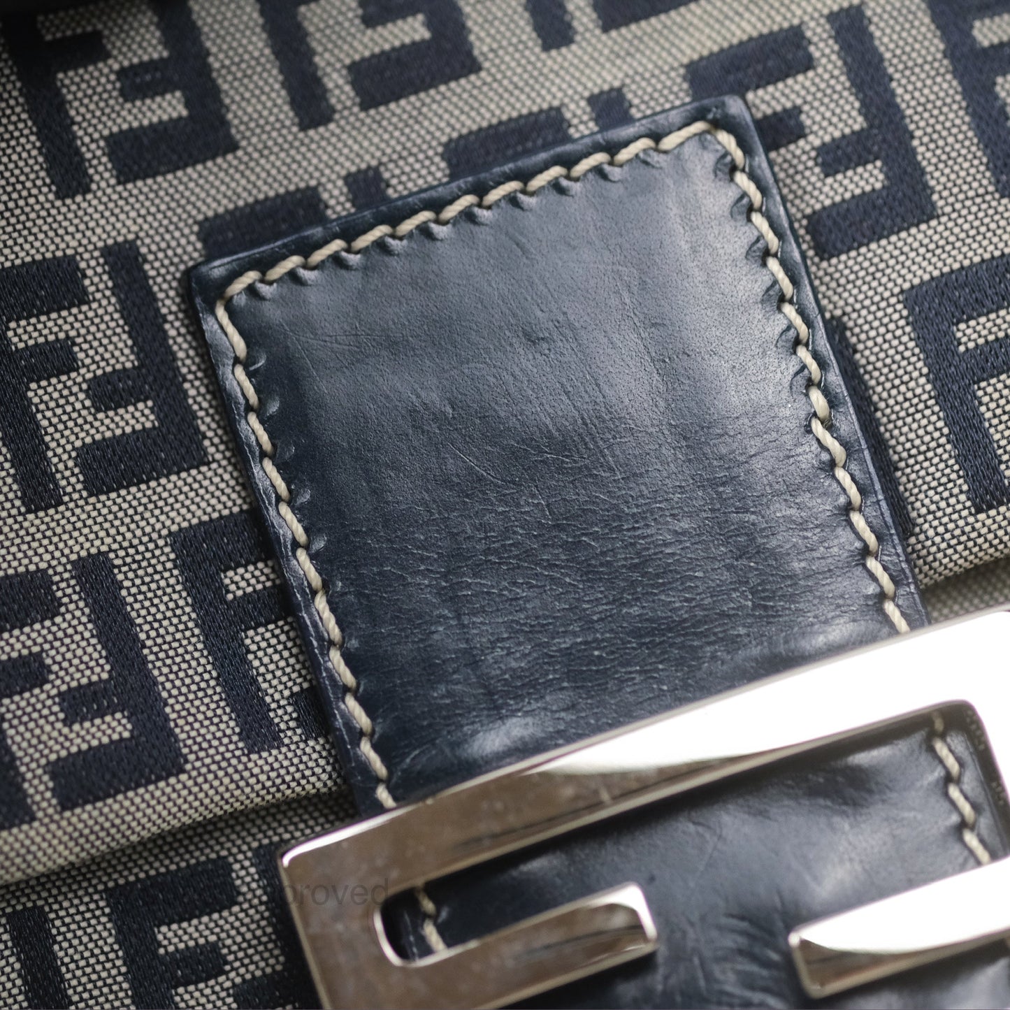 Fendi Vintage Baguette Shoulder Bag Grey/ Navy Canvas
