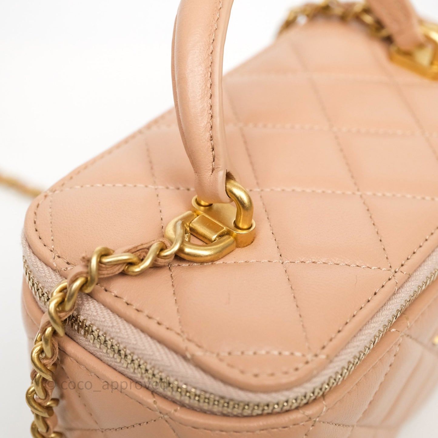 Chanel Top Handle Vanity Lambskin Beige Bag Gold Hardware
