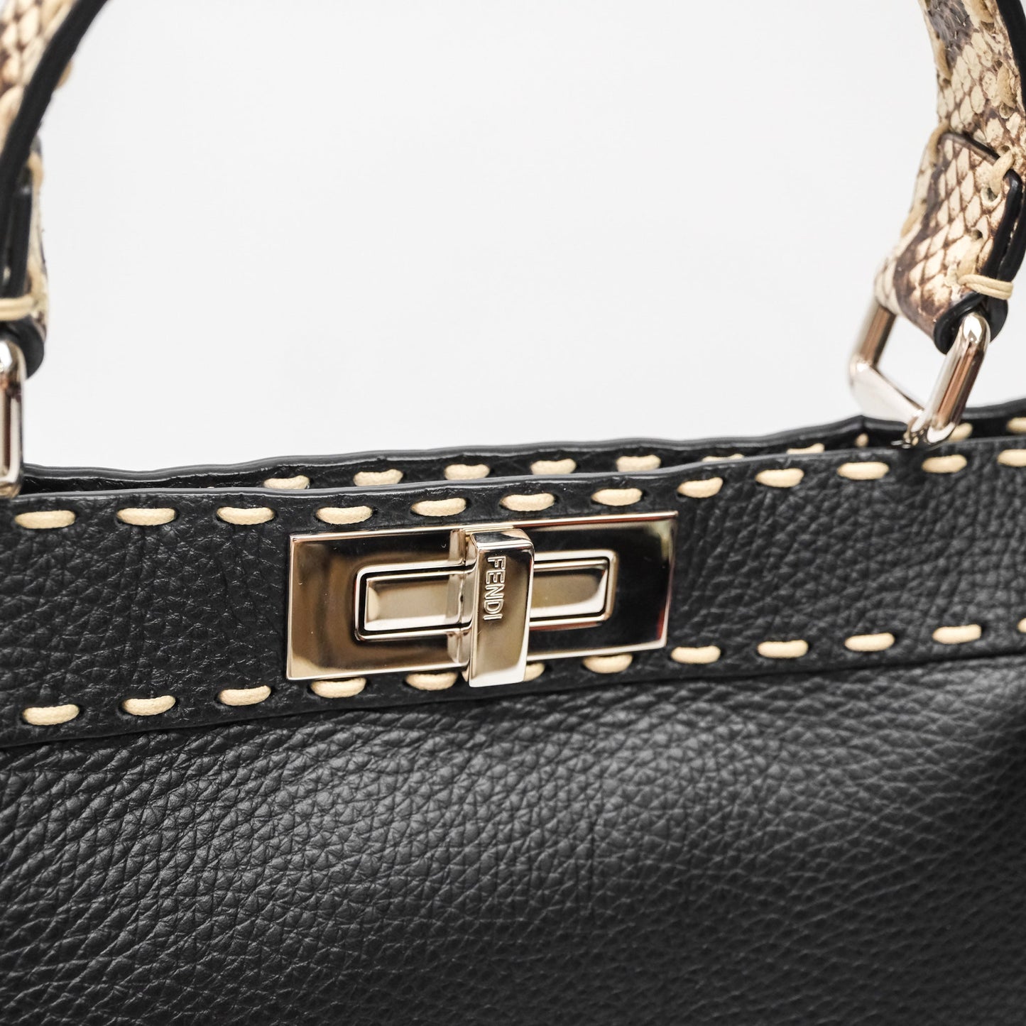 Fendi Peekaboo ISeeU Python Handle Handbag Black Calfskin Silver Hardware