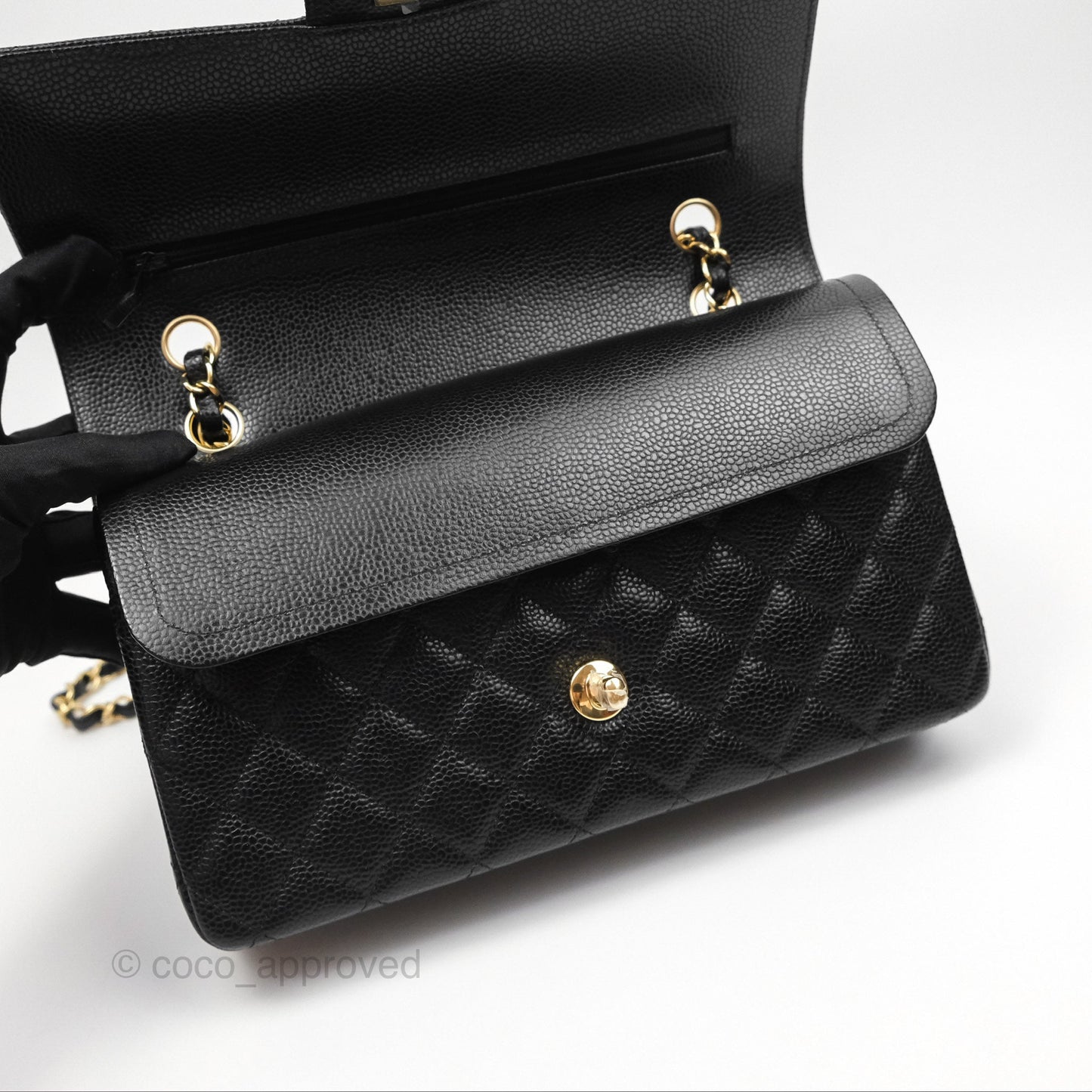 Chanel Classic M/L Medium Flap Quilted Black Caviar Gold Hardware