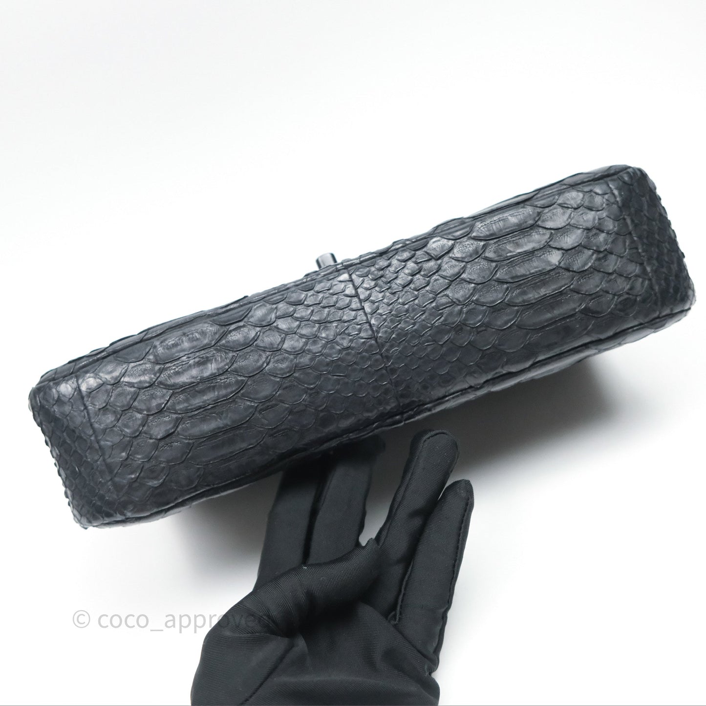 Chanel Classic M/L Medium Flap So Black Python Black Hardware