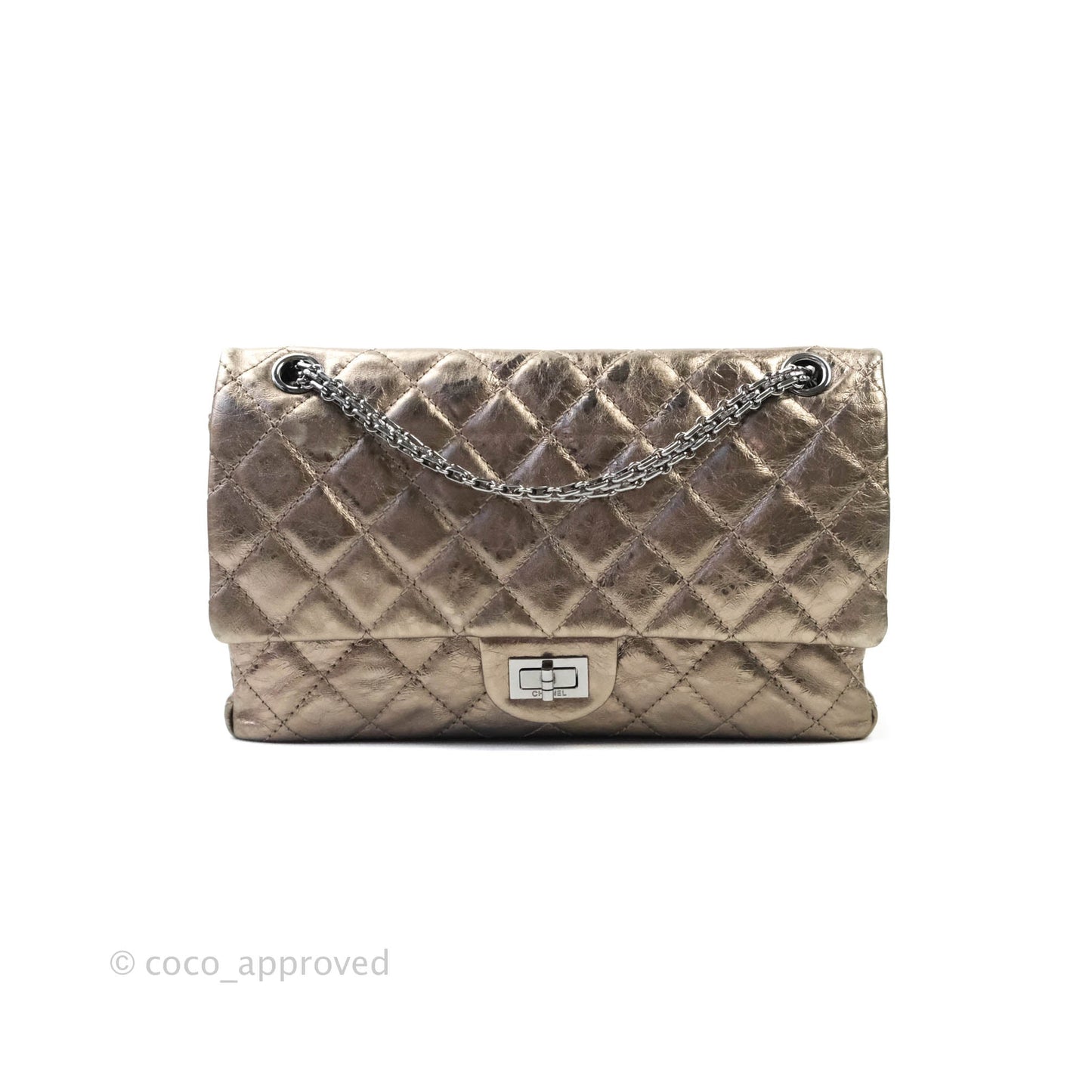 Chanel Quilted Reissue 226 Metallic Calfskin Gun Metal