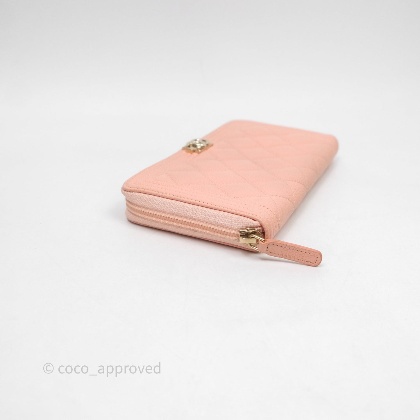 Chanel Boy Zip Long Wallet Pink Caviar Gold Hardware