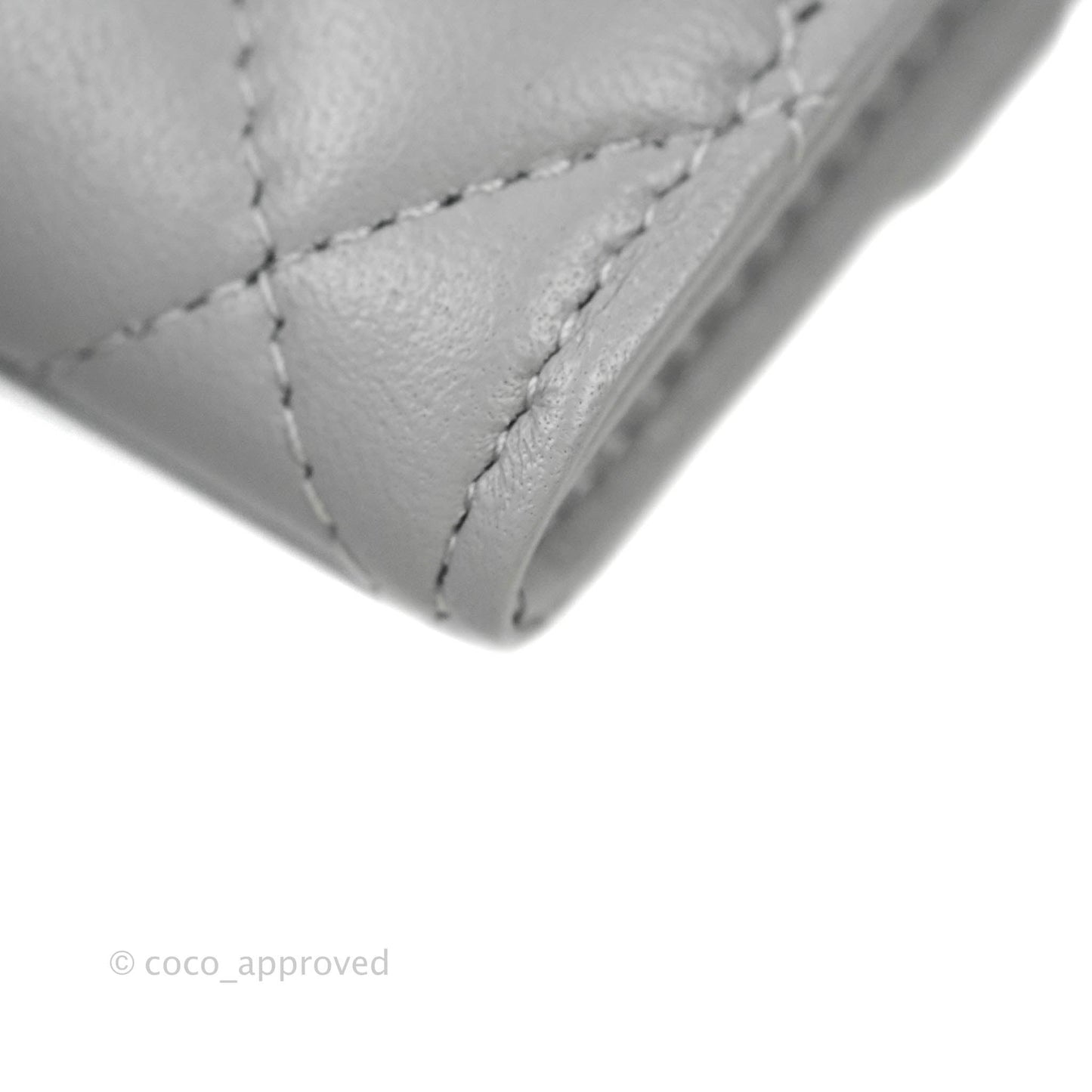 Chanel Quilted Flap Card Holder Grey Lambskin Silver Hardware