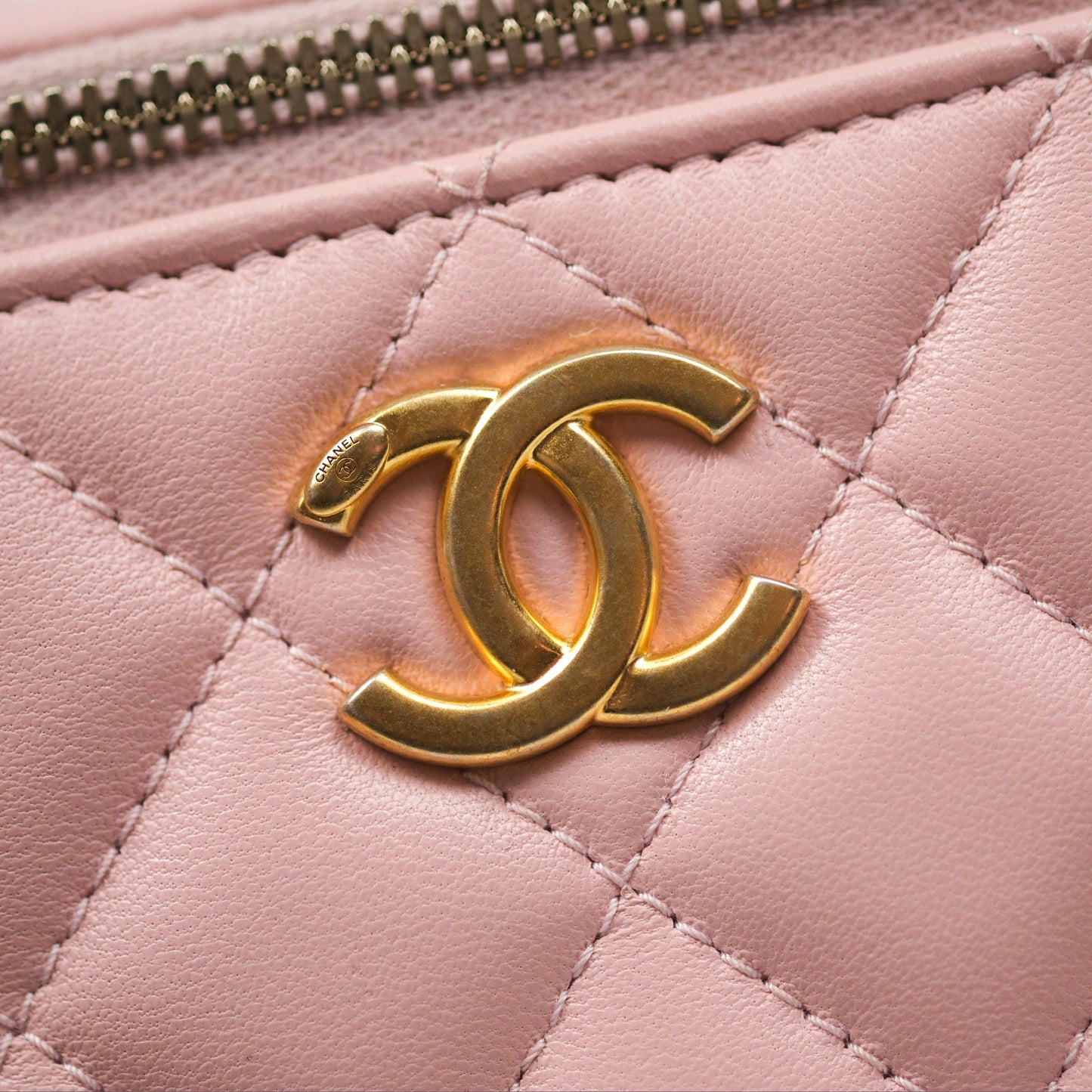Chanel Quilted Vanity Rectangular with Camellia Adjustable Chain Pink Lambskin 23S