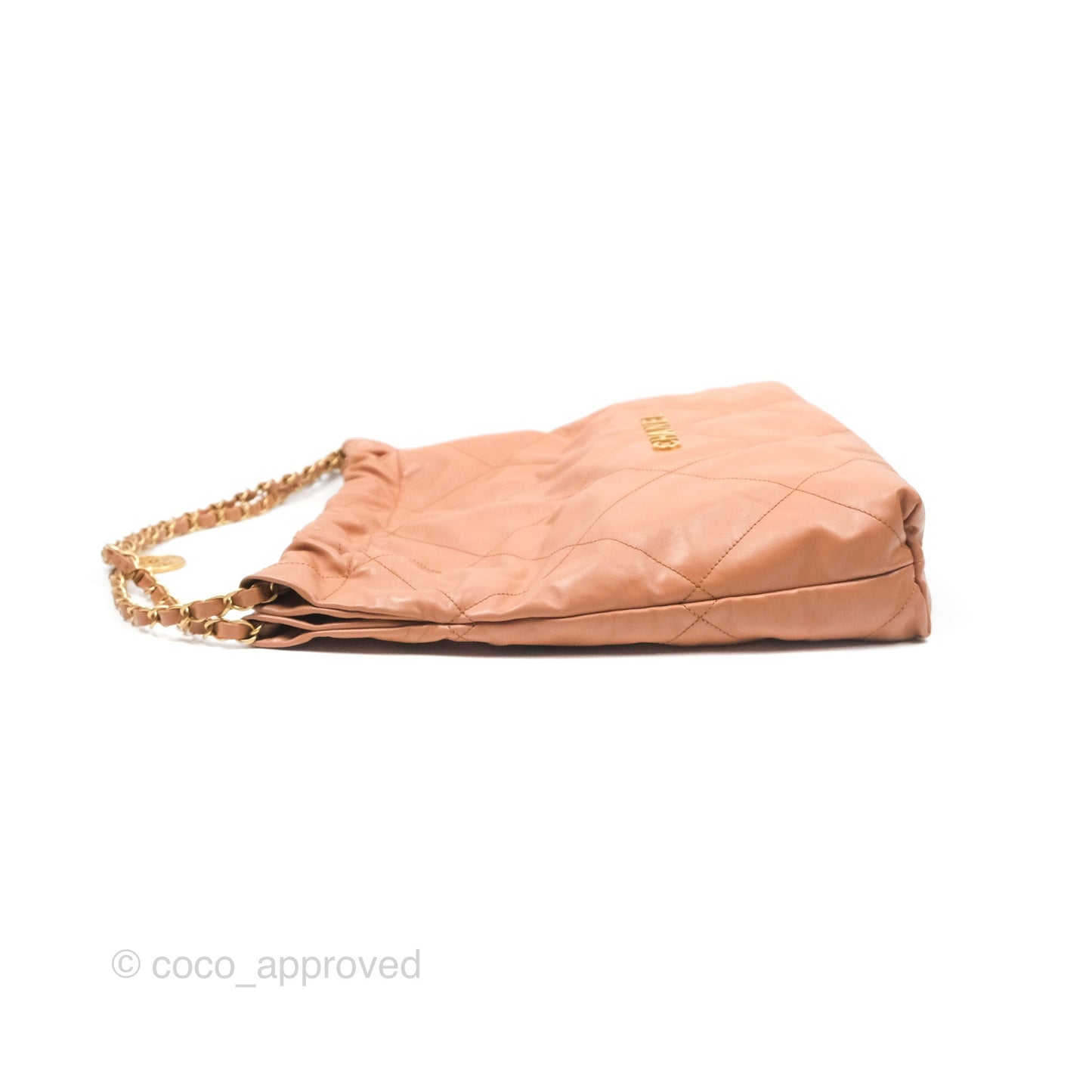 Chanel 22 Medium Caramel Beige Shiny Calfskin Aged Gold Hardware
