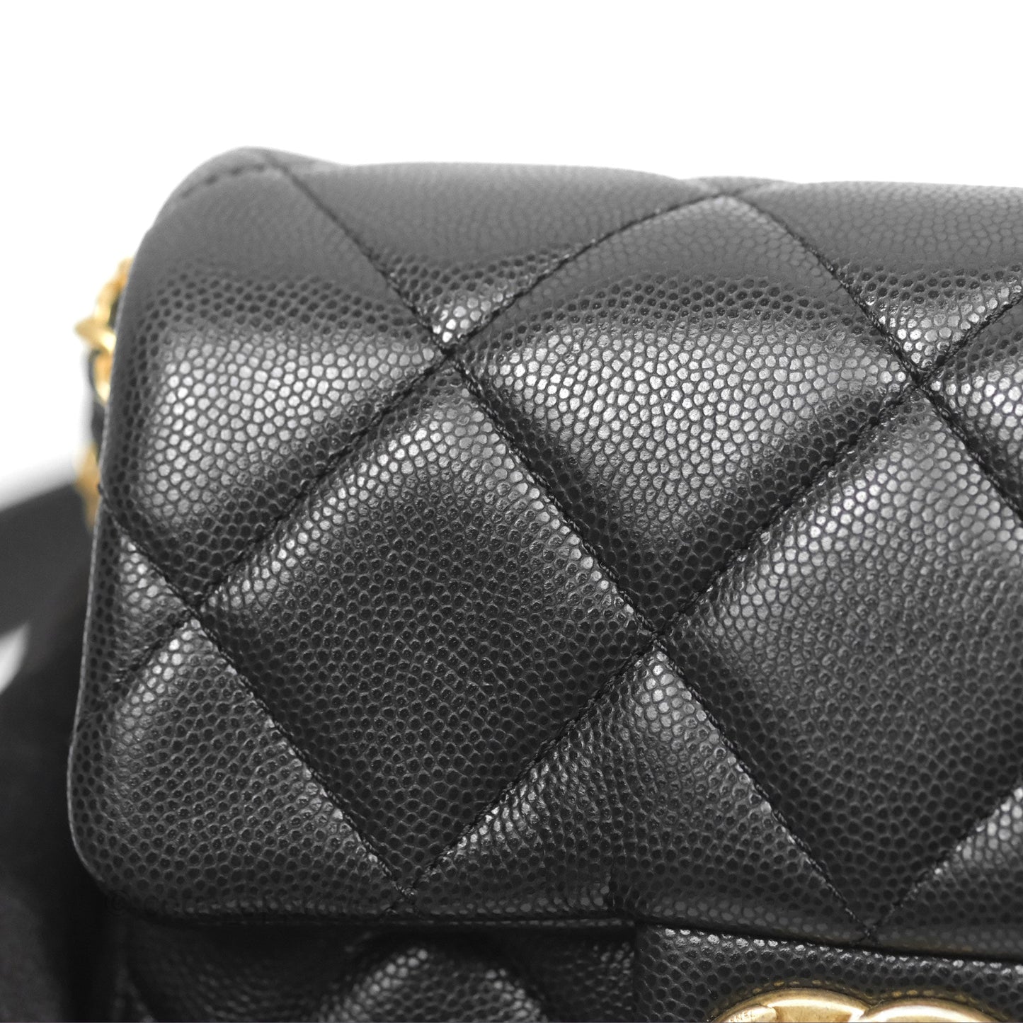 Chanel Mini Flap with Coin Charm Black Caviar Aged Gold Hardware 22A