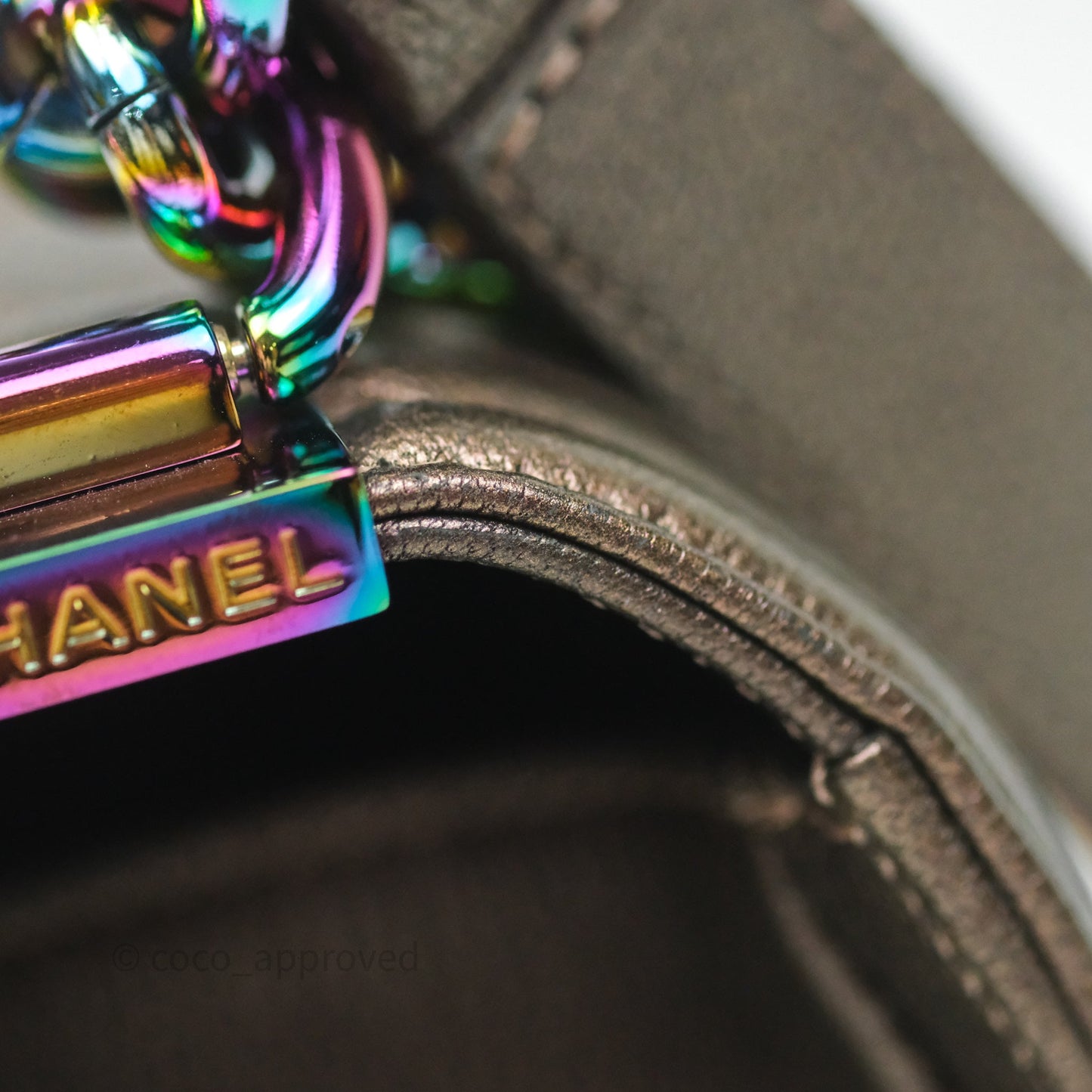 Chanel Quilted Medium Boy Iridescent Bronze Goatskin Rainbow Hardware