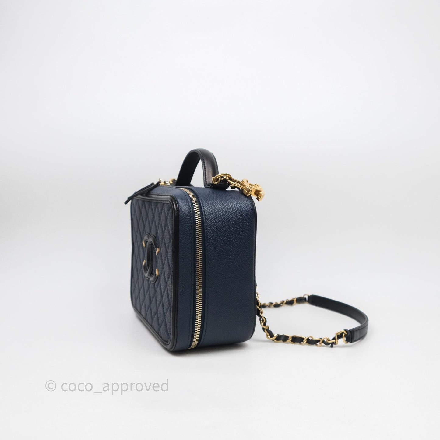 Chanel Quilted Large CC Filigree Vanity Case Navy Black Caviar