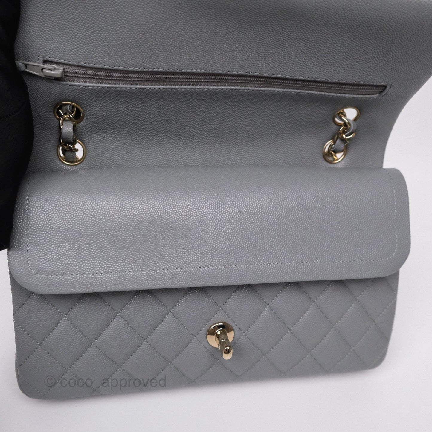 Chanel Classic M/L Medium Flap Quilted Grey Caviar Gold Hardware