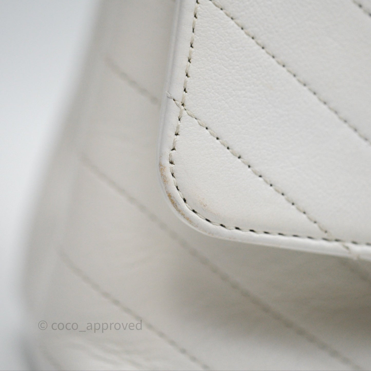 Chanel Small Chevron Chic Top Handle Flap White Calfskin Gold Hardware