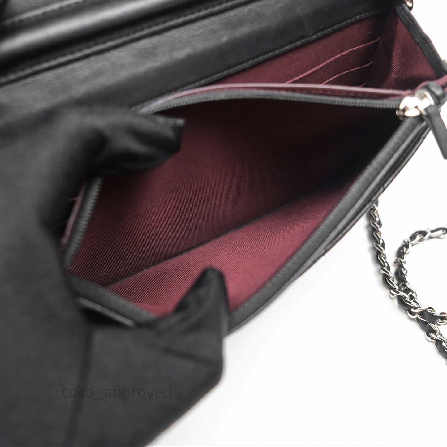 Chanel Quilted WOC Black Lambskin Silver Hardware