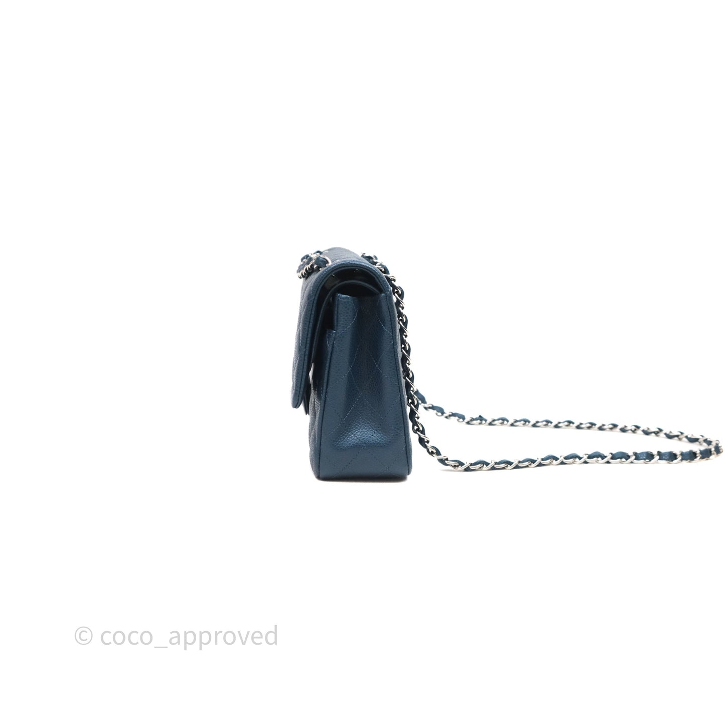 Chanel Classic Medium Flap Quilted Iridescent Teal Caviar Silver Hardware