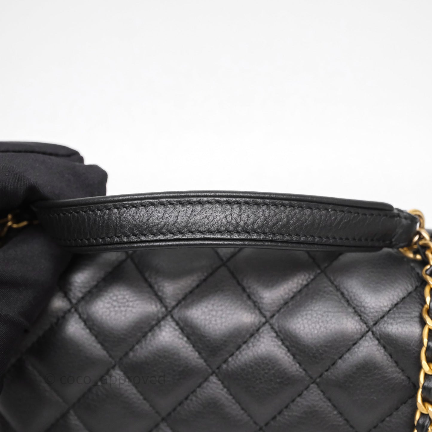 Chanel Quilted Handle Flap Bag Black Calfskin Aged Gold Hardware