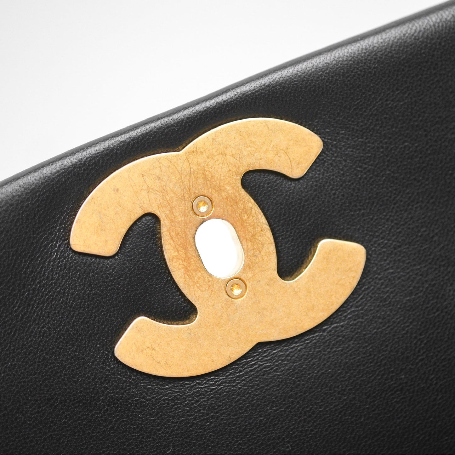 Chanel Small Chain Flap Bag Black Lambskin Aged Gold Hardware 22A