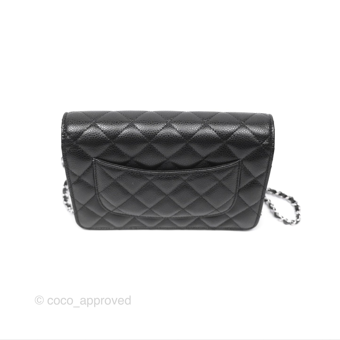 Chanel Classic Wallet On Chain WOC Quilted Black Caviar Silver Hardware