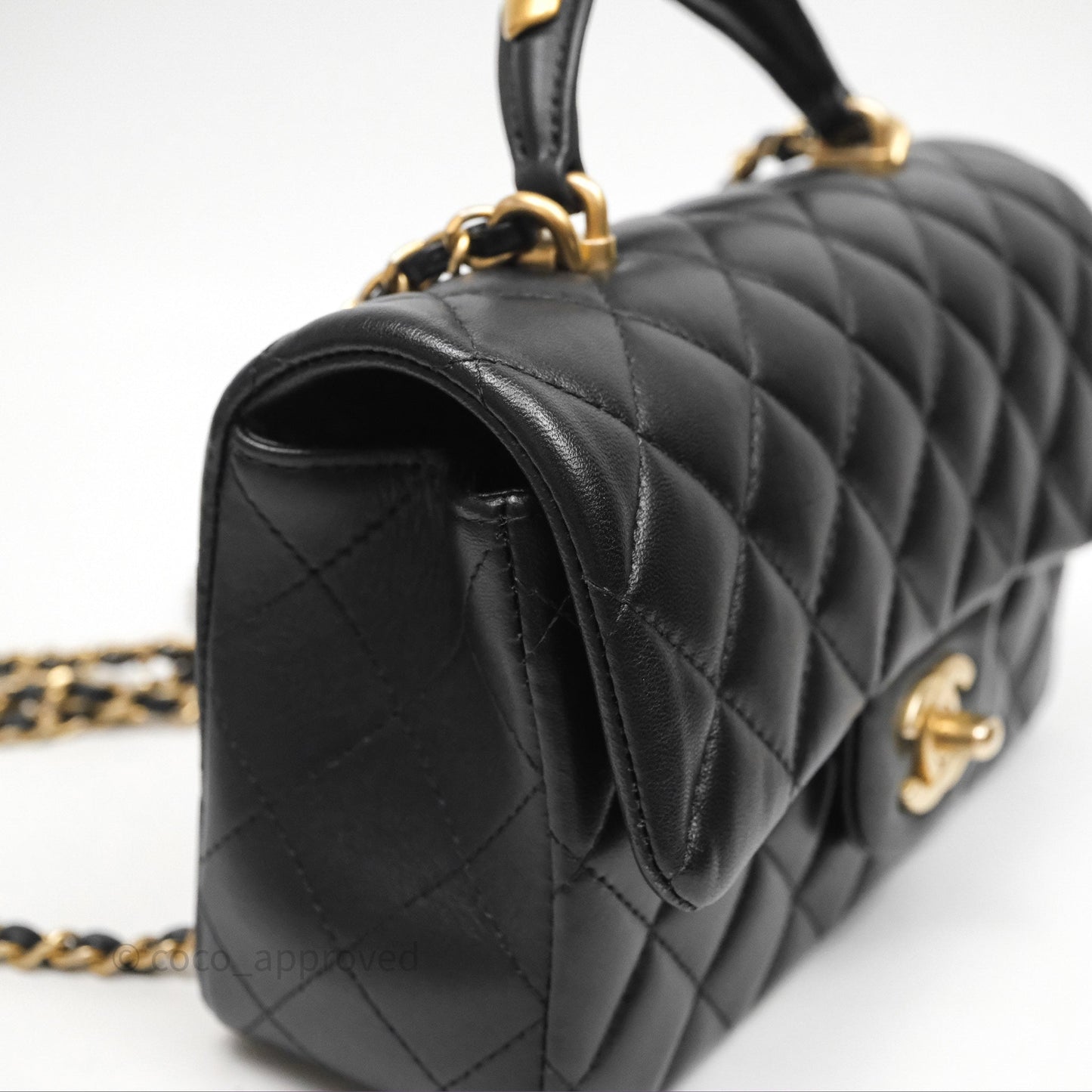 Chanel Metal Top Handle Mini Rectangular Flap Bag Black Lambskin Aged Gold Hardware