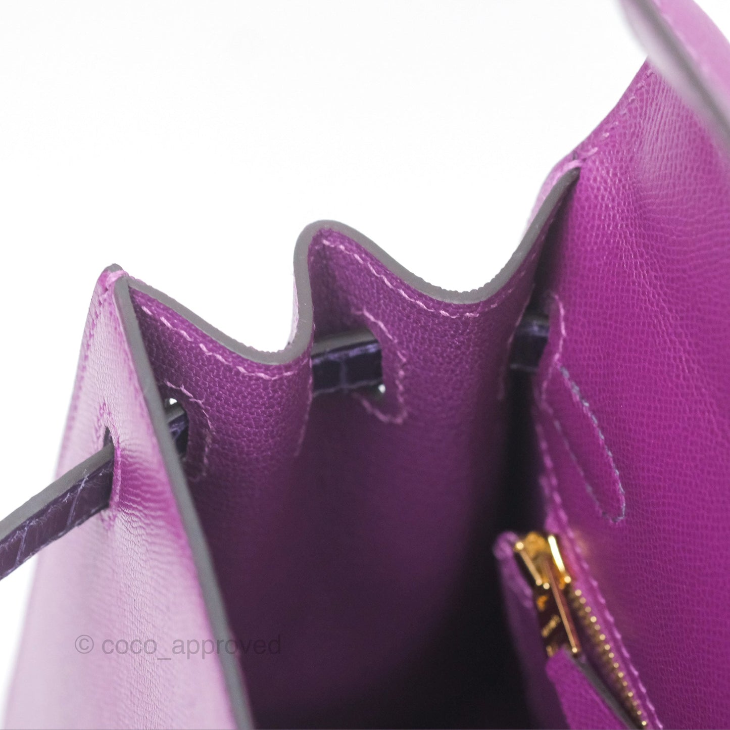Hermès Kelly 25 Sellier Touch Anemone/ Amethyste Madame/ Croc Gold Hardware