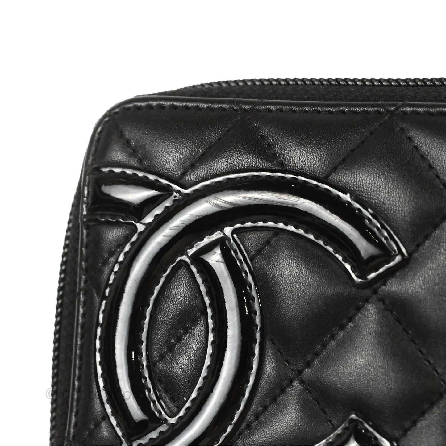 Chanel Quilted Cambon Yen Zip Long Wallet Black Calfskin Silver Hardware