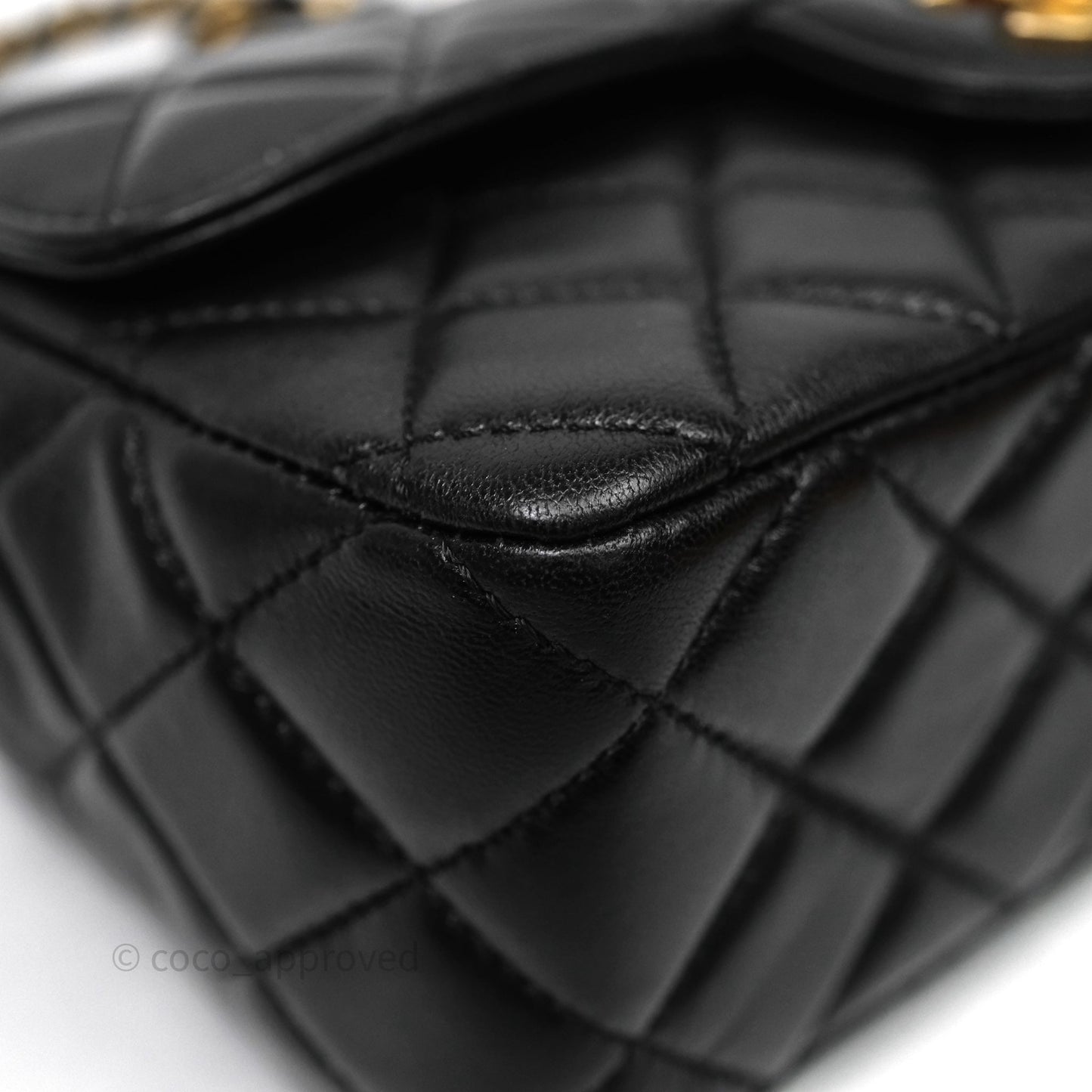 Chanel Top Handle Mini Rectangular Flap Bag Black Lambskin Aged Gold Hardware