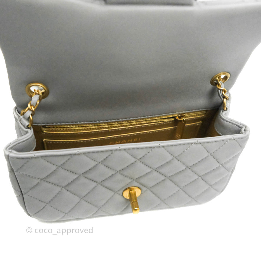 Chanel Mini Rectangular Pearl Crush Quilted Grey Lambskin Aged Gold Hardware