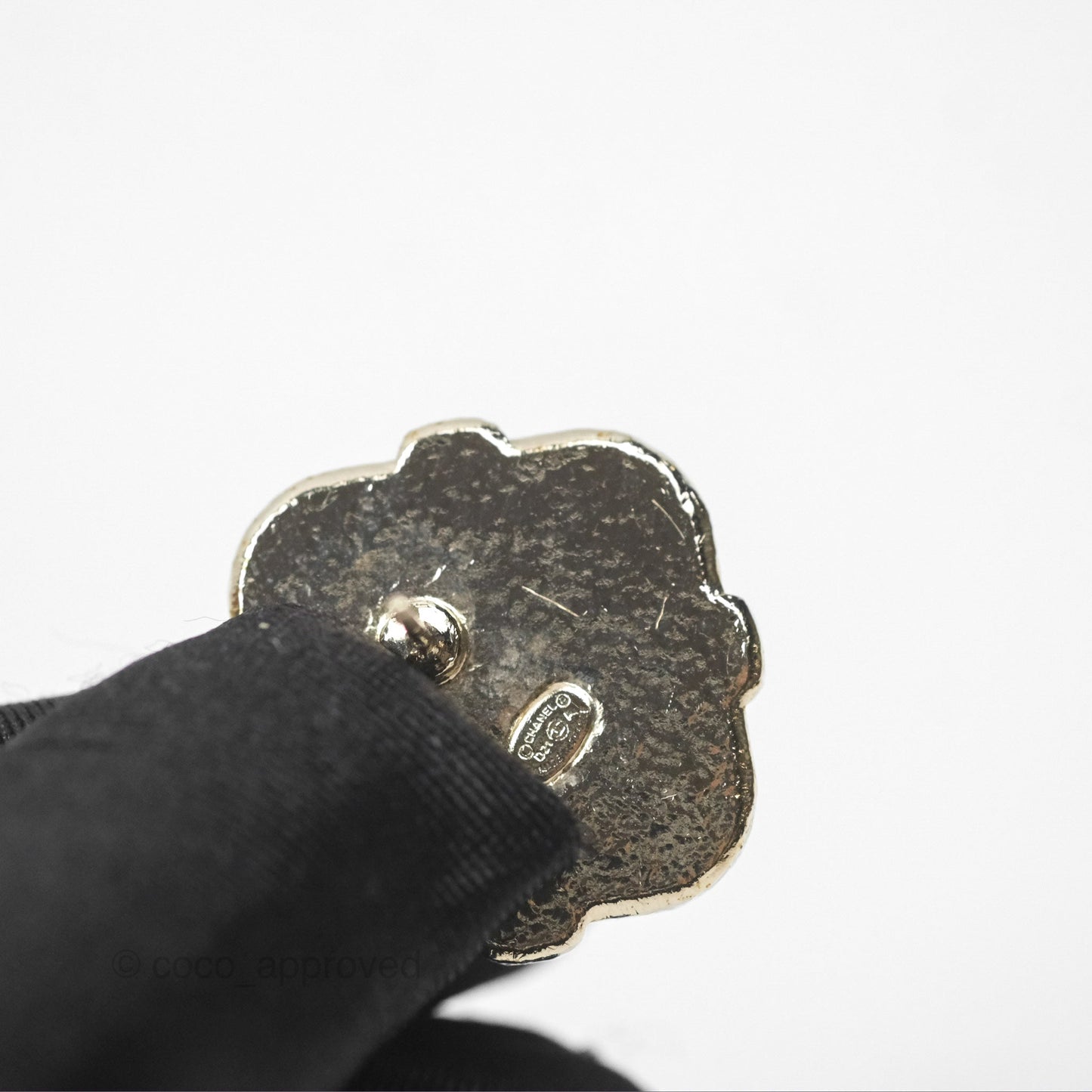Chanel CC Heart Black Earrings Gold Tone 21A