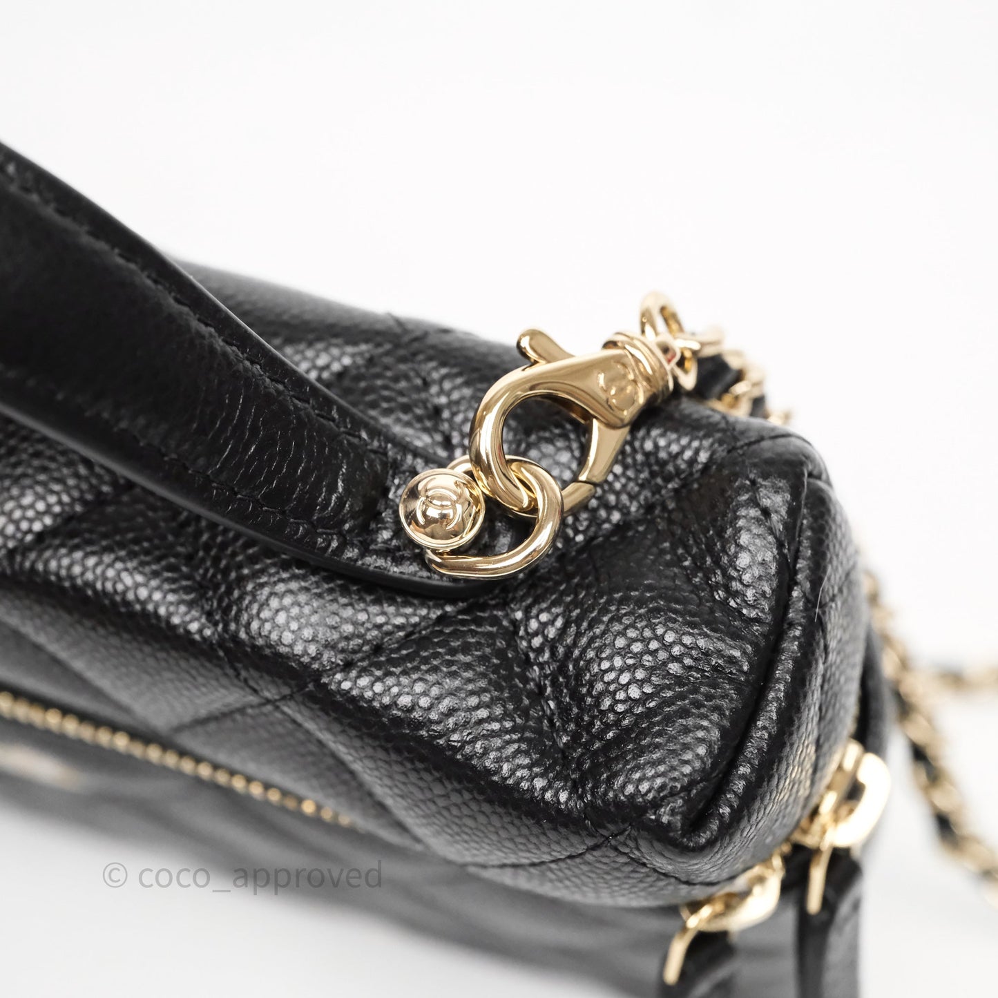 Chanel Top Handle Long Vanity with Chain Black Caviar Gold Hardware
