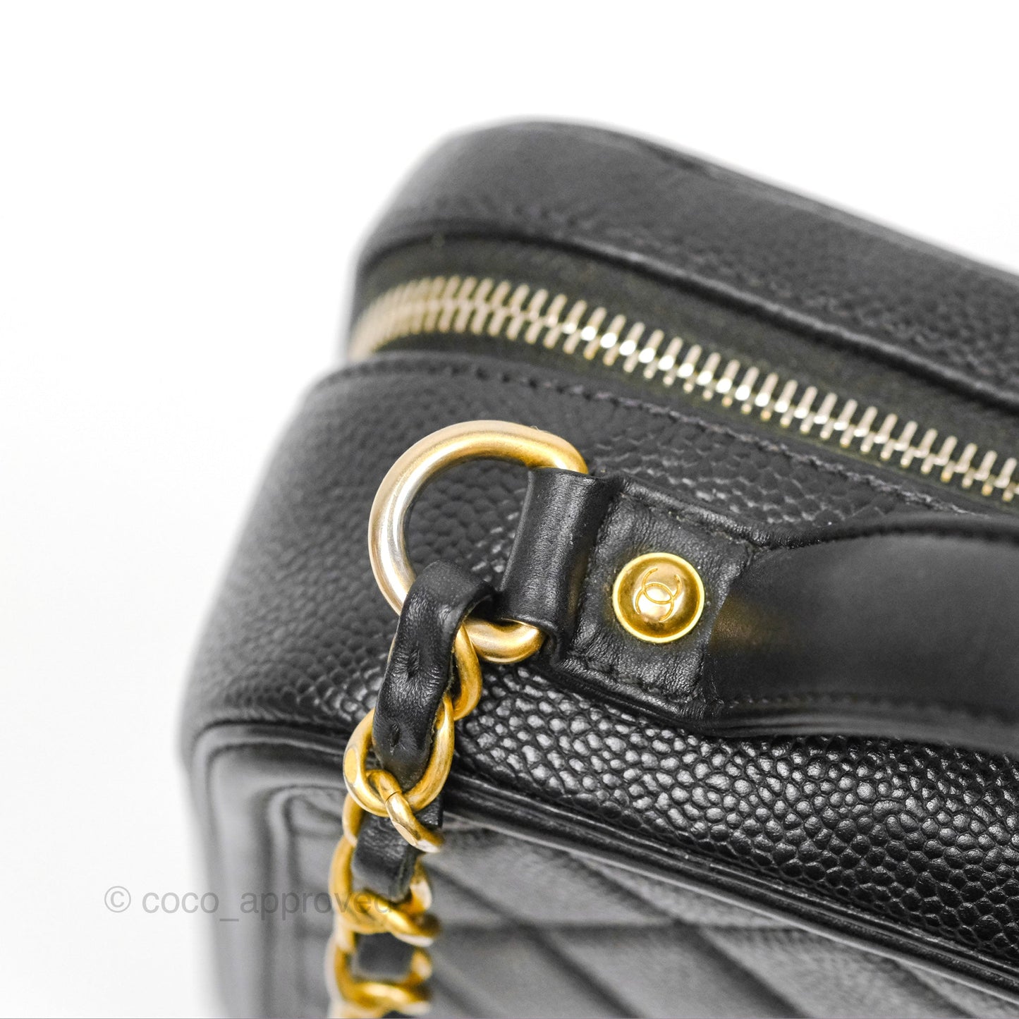 Chanel Quilted Medium CC Filigree Vanity Case Black Caviar Gold Hardware