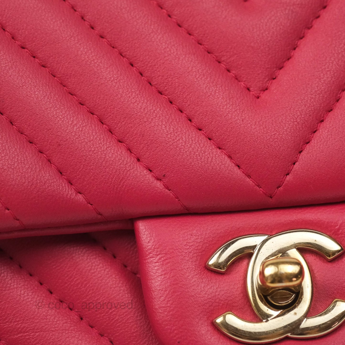 Chanel Mini Square Flap Chevron Dark Pink Lambskin Gold Hardware