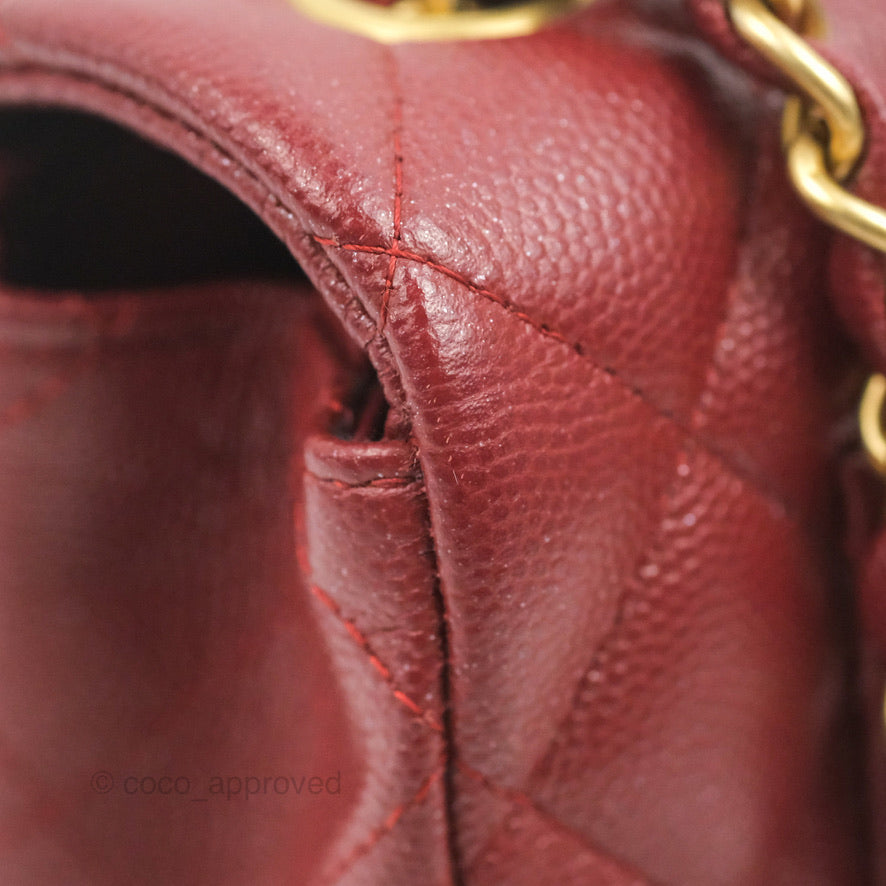 Chanel Classic Quilted Mini Rectangular Flap Iridescent Burgundy Caviar Aged Gold Hardware