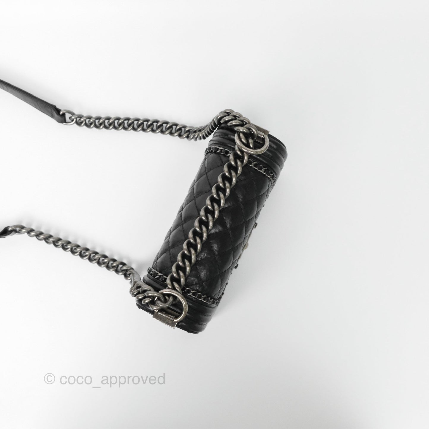 Chanel Small Chain Around Boy Quilted Black Aged Calfskin Ruthenium Hardware