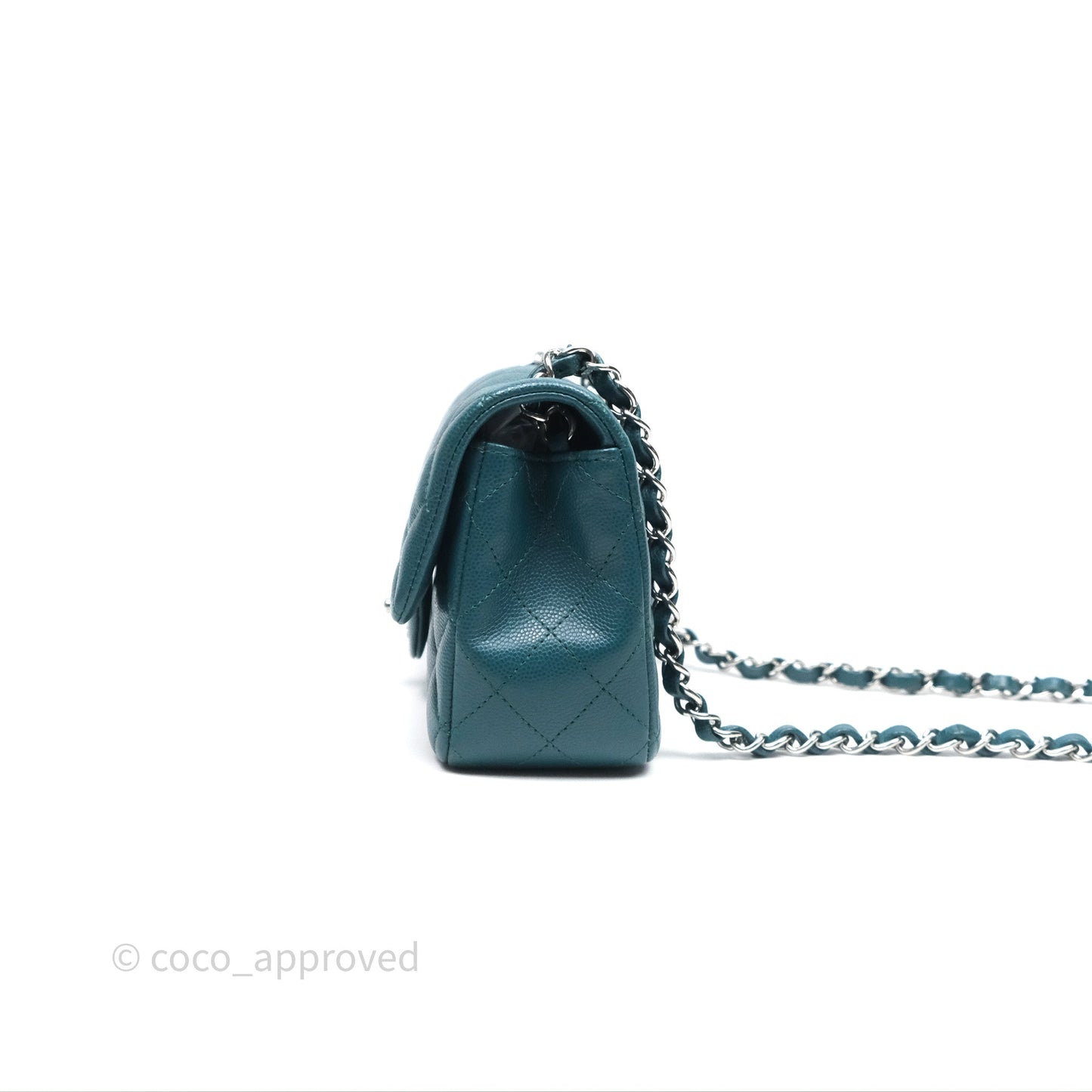 Chanel Quilted Mini Rectangular Green Caviar Silver Hardware