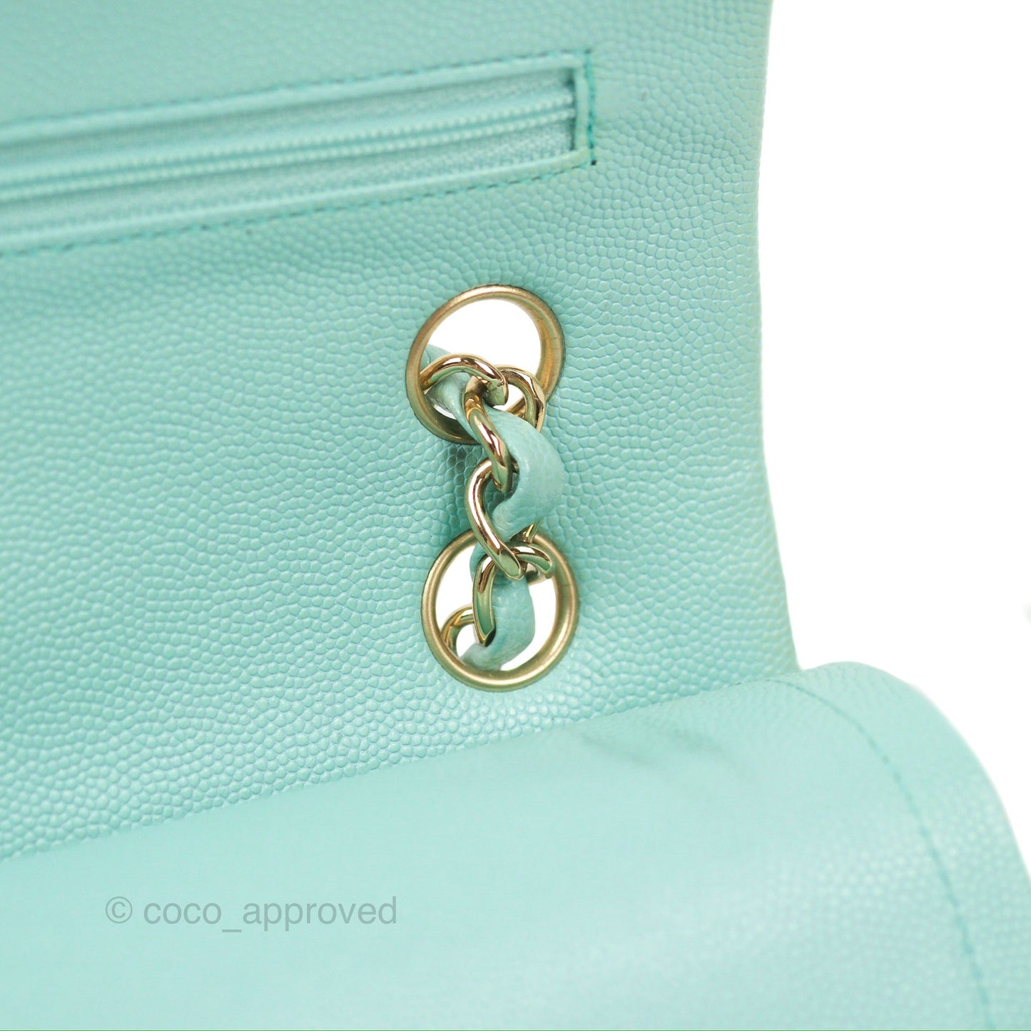 Chanel Small Classic Quilted Flap Tiffany Blue Caviar Gold Hardware 20C
