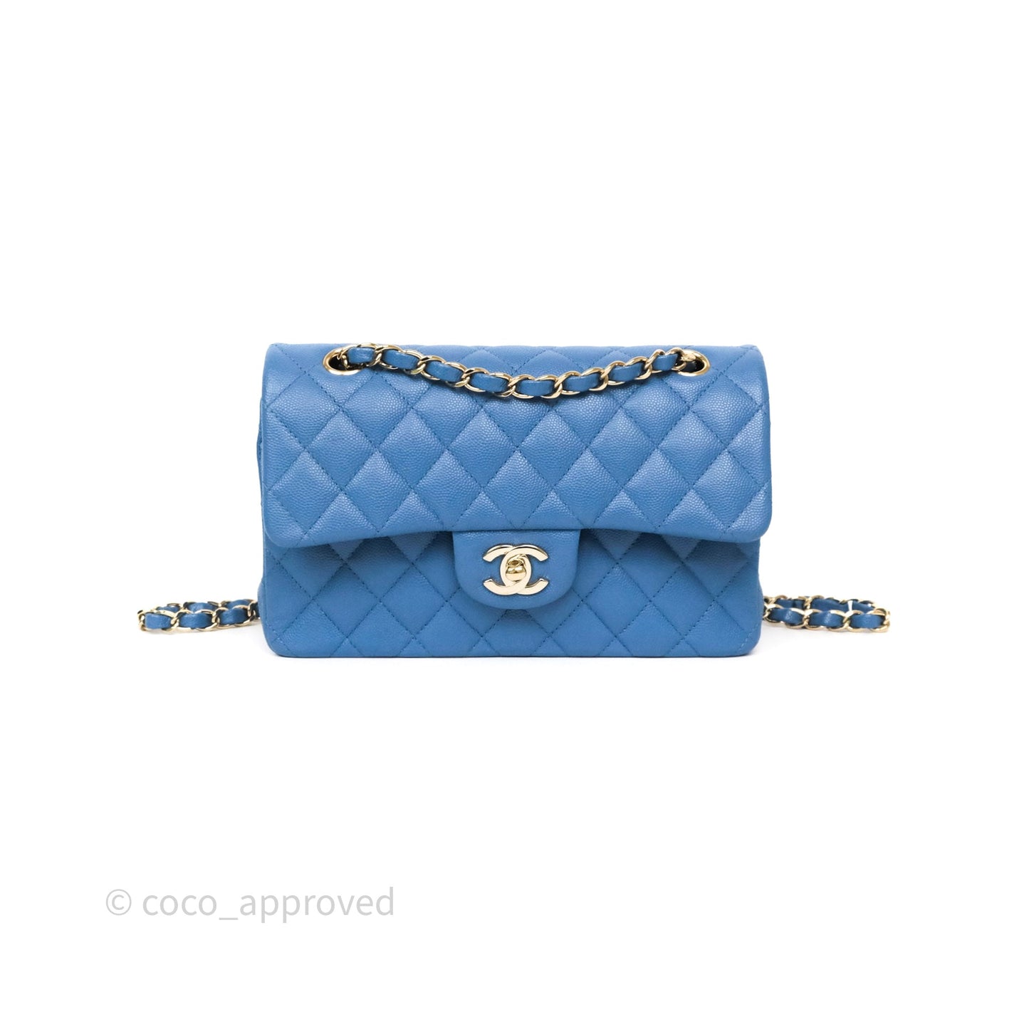 Chanel Small Classic Quilted Flap Blue Caviar Gold Hardware