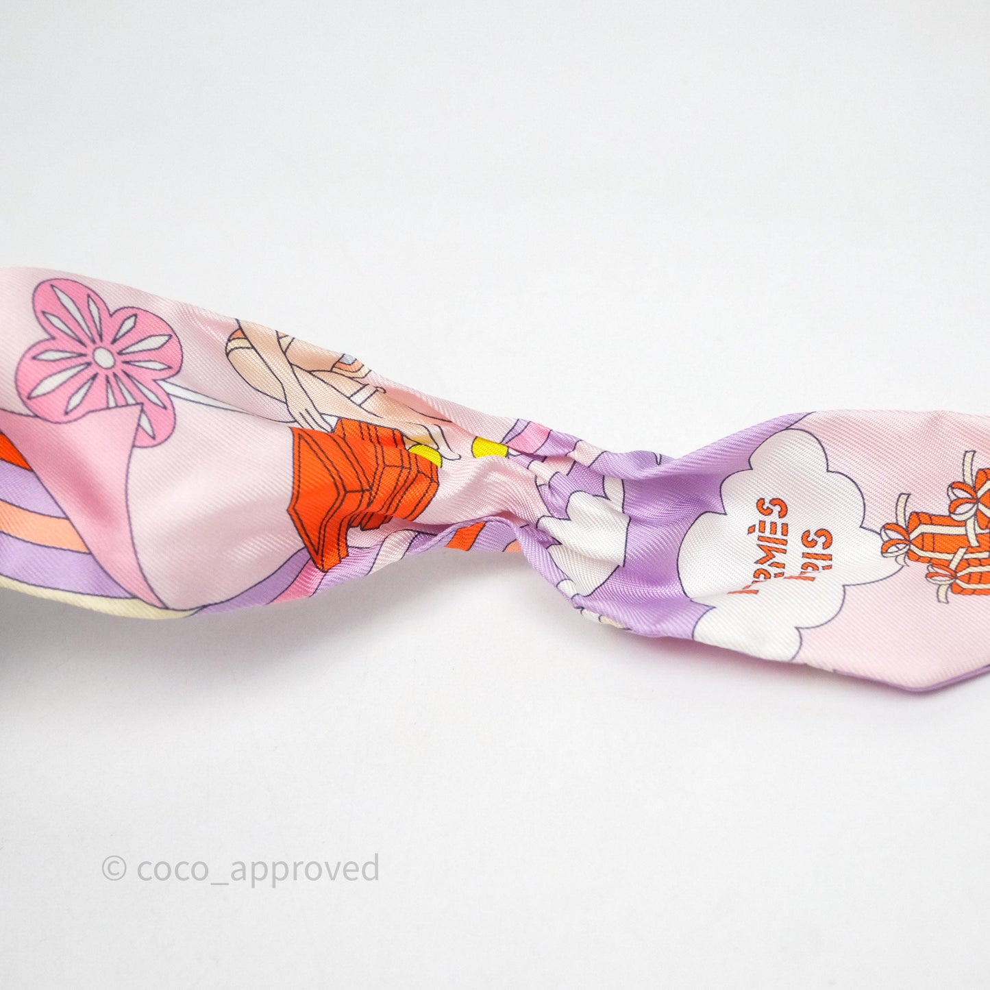 Hermes Silk Carres Volants Twilly Lilas/Rose Pâle/ Orange