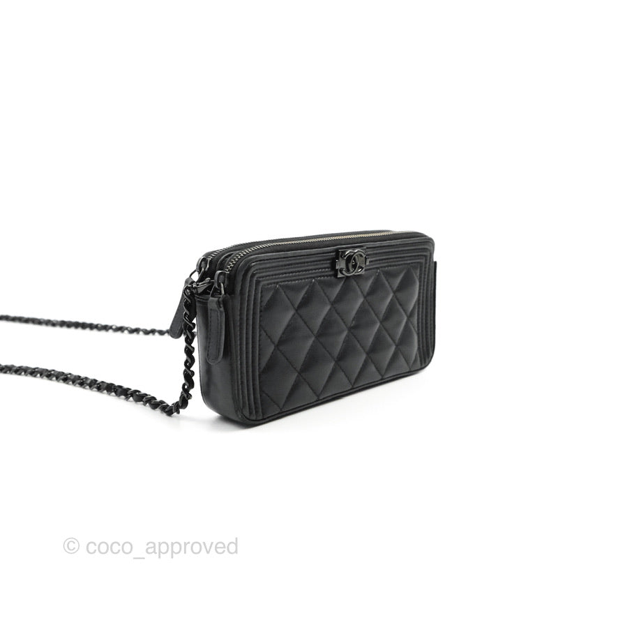 Chanel Le Boy Double Zip Wallet On Chain So Black Lambskin