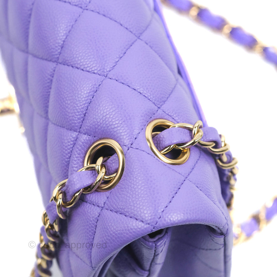 Chanel Classic Small S/M Flap Purple Caviar Light Gold Hardware 20S